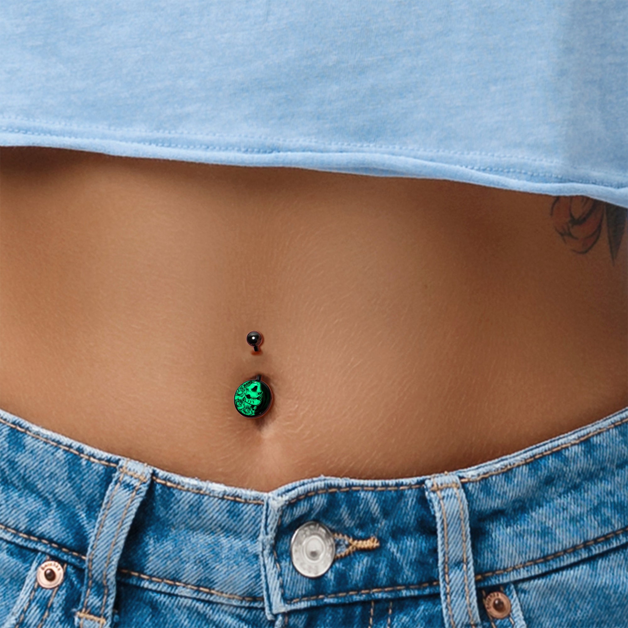 Black Glow in the Dark Katrina Sugar Skull Belly Ring