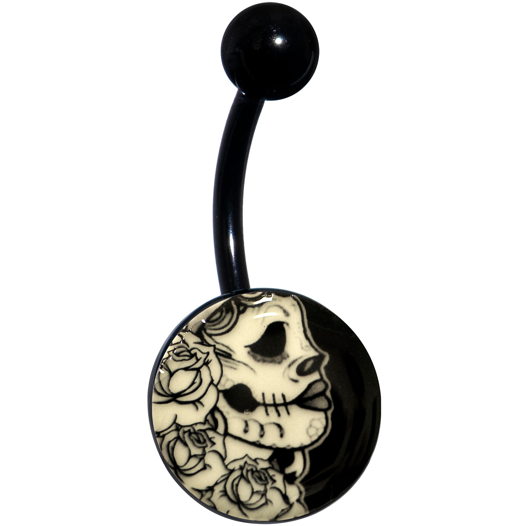 Black Glow in the Dark Katrina Sugar Skull Belly Ring