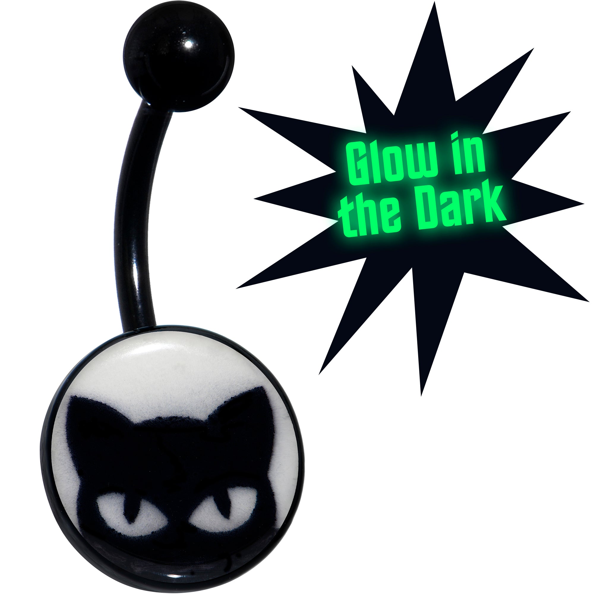 Black Glow in the Dark Peeking Black Cat Belly Ring