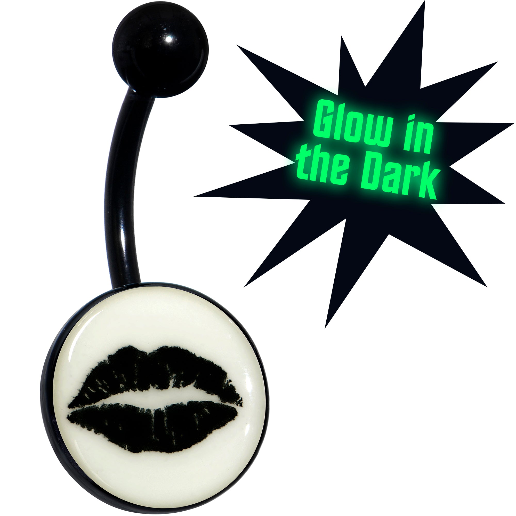 Black Glow in the Dark Lipstick Kiss Mark Belly Ring