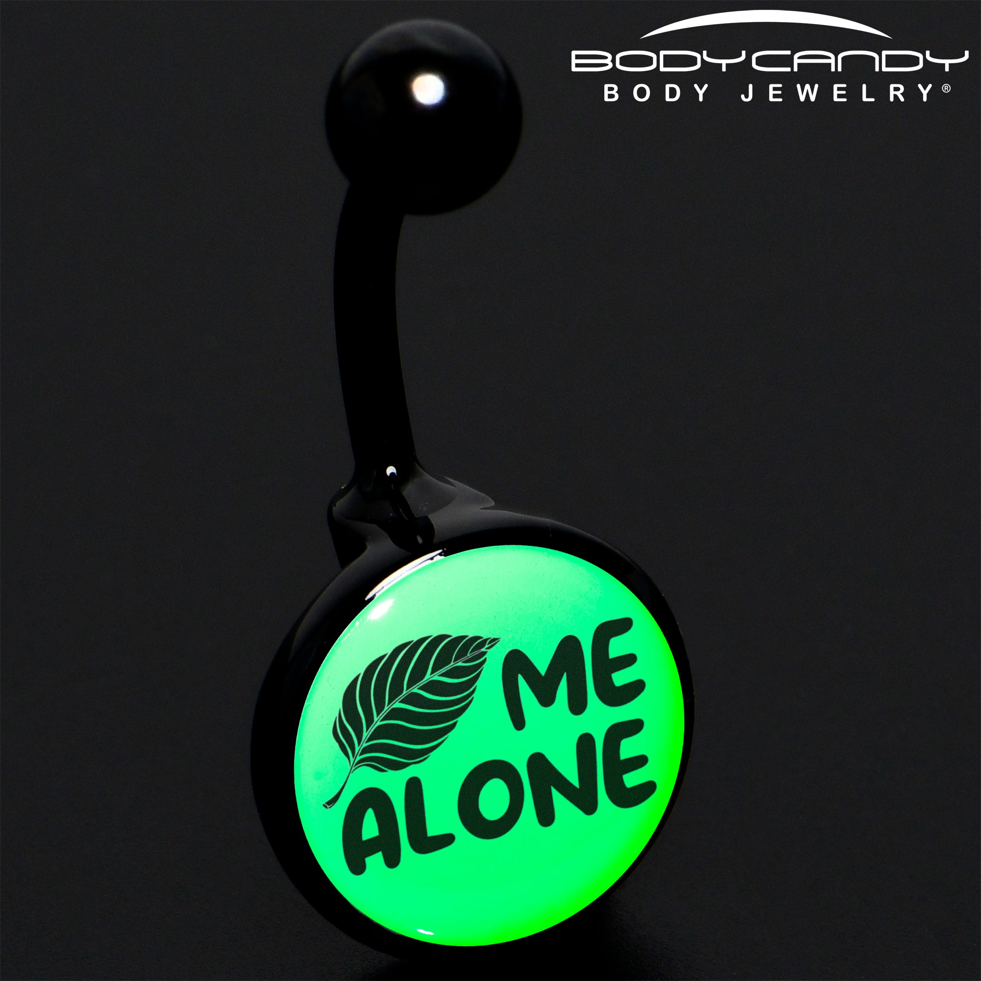 Glow in the Dark Black Leaf Me Alone Belly Ring