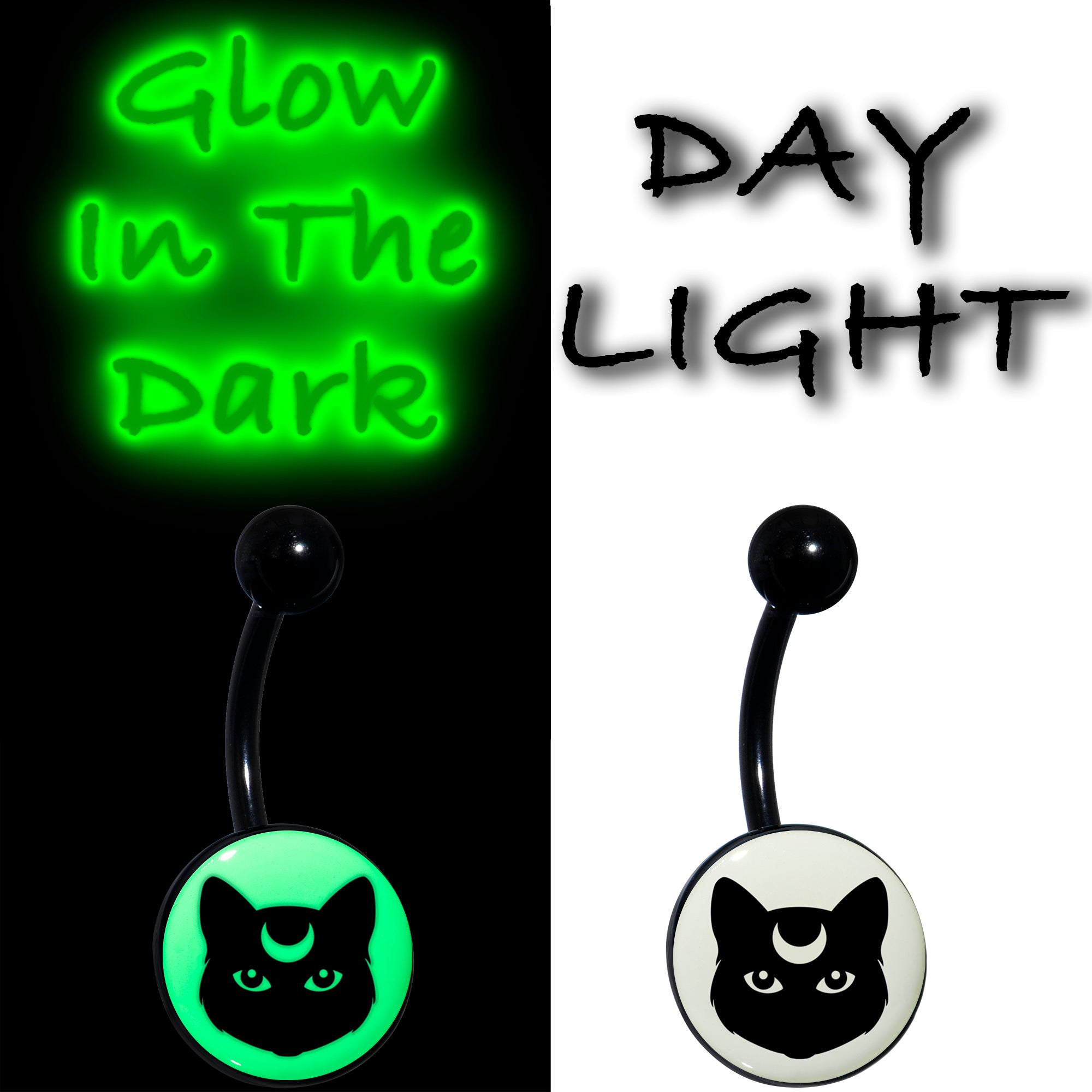 Glow in the Dark Mystic Kitty Cat Belly Ring