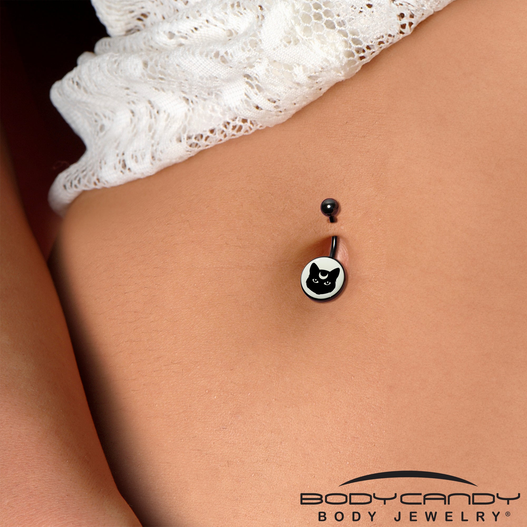 Glow in the Dark Mystic Kitty Cat Belly Ring