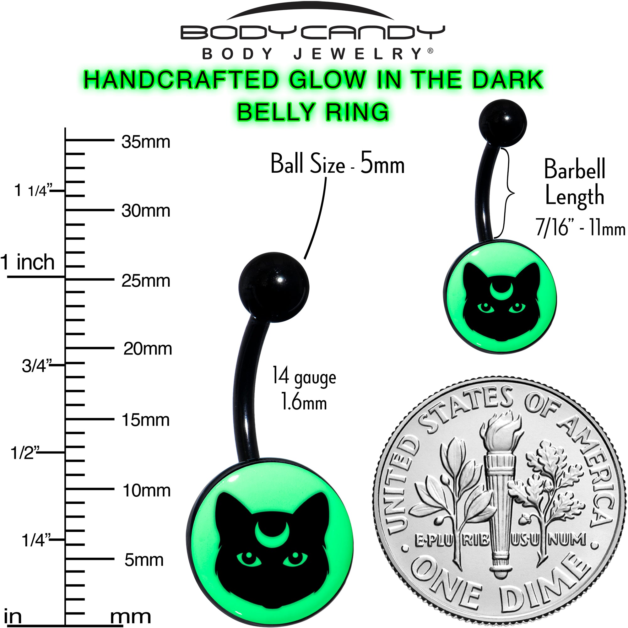 Glow in the Dark Mystic Kitty Cat Belly Ring