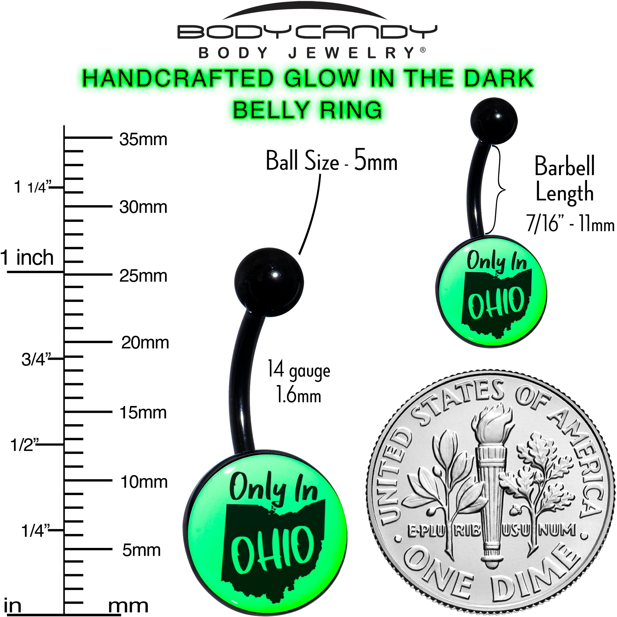 Glow in the Dark Black Only in Ohio Belly Ring