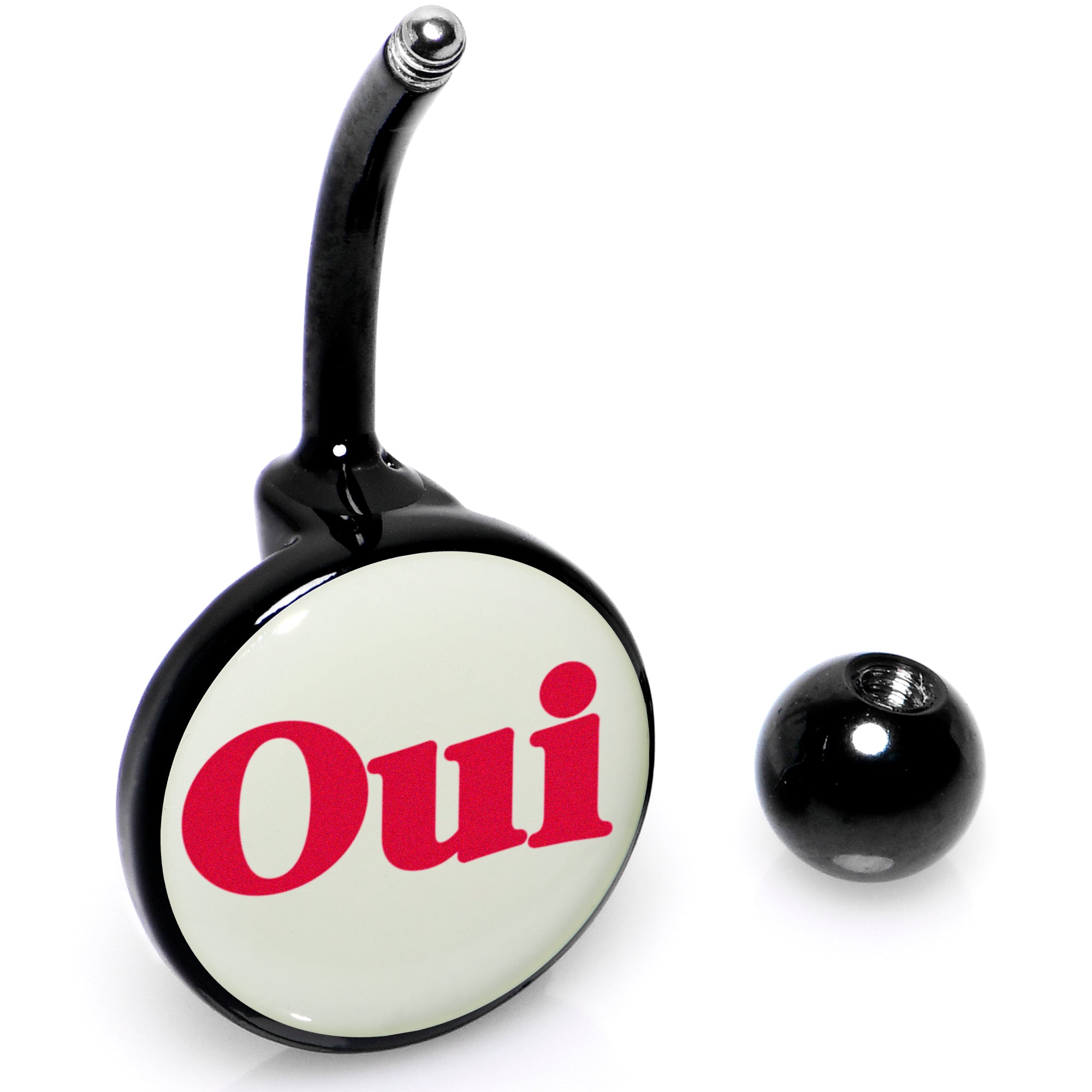 OUI Belly Ring in Black Anodized with Glow in the Dark Effect