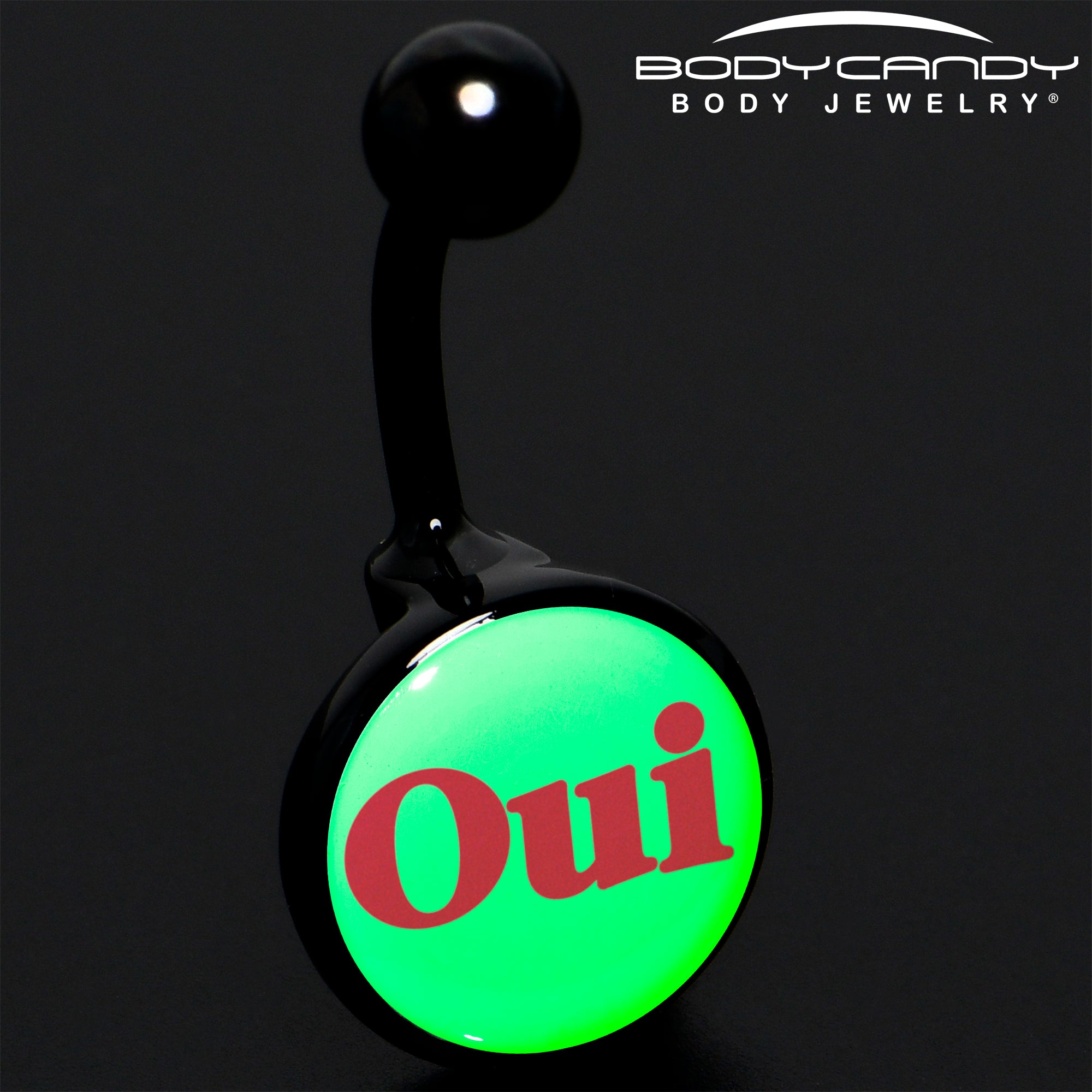 Black Anodized Belly Ring with Glow in the Dark OUI Design