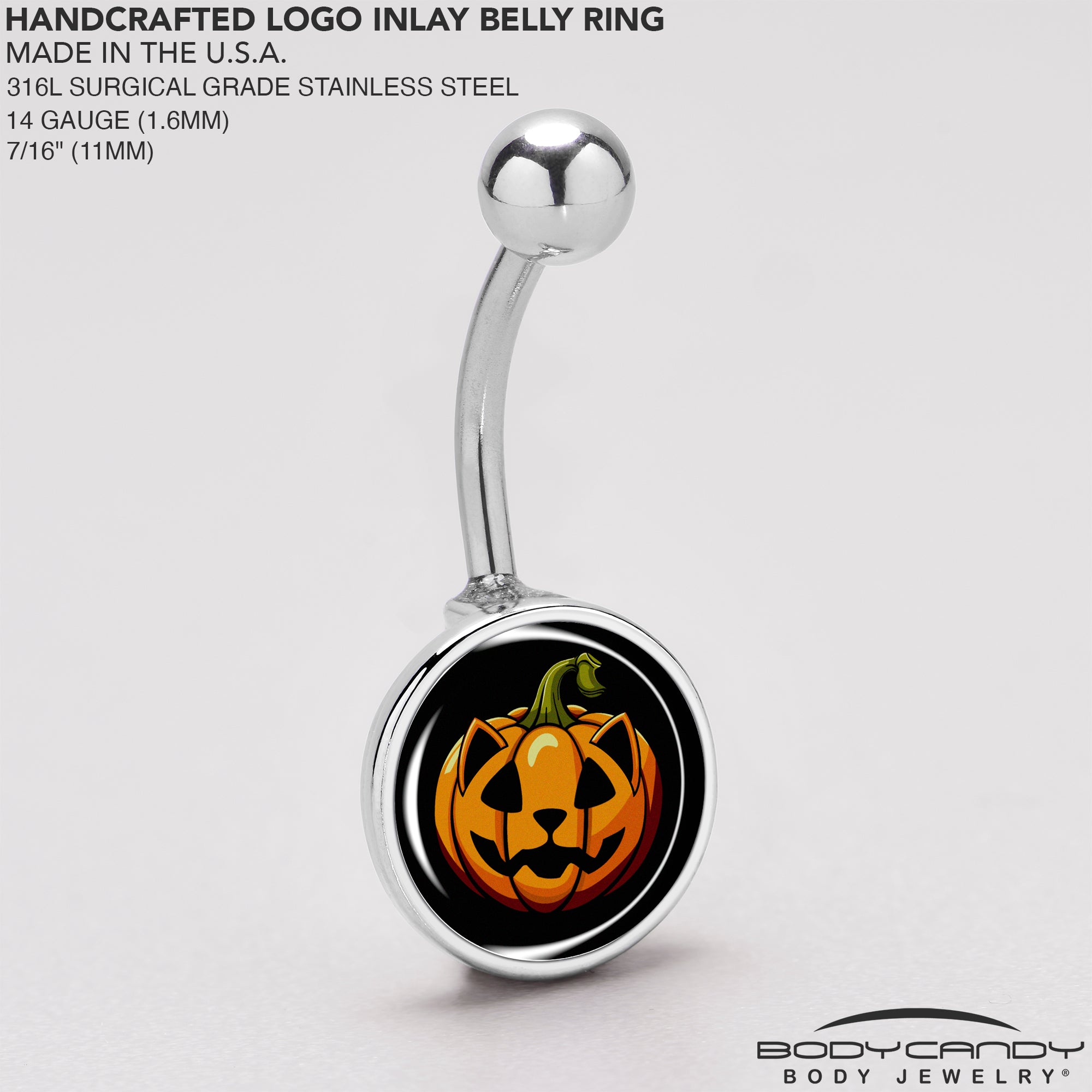 Orange Pumpkin Cat Jack-O-Lantern Belly Ring