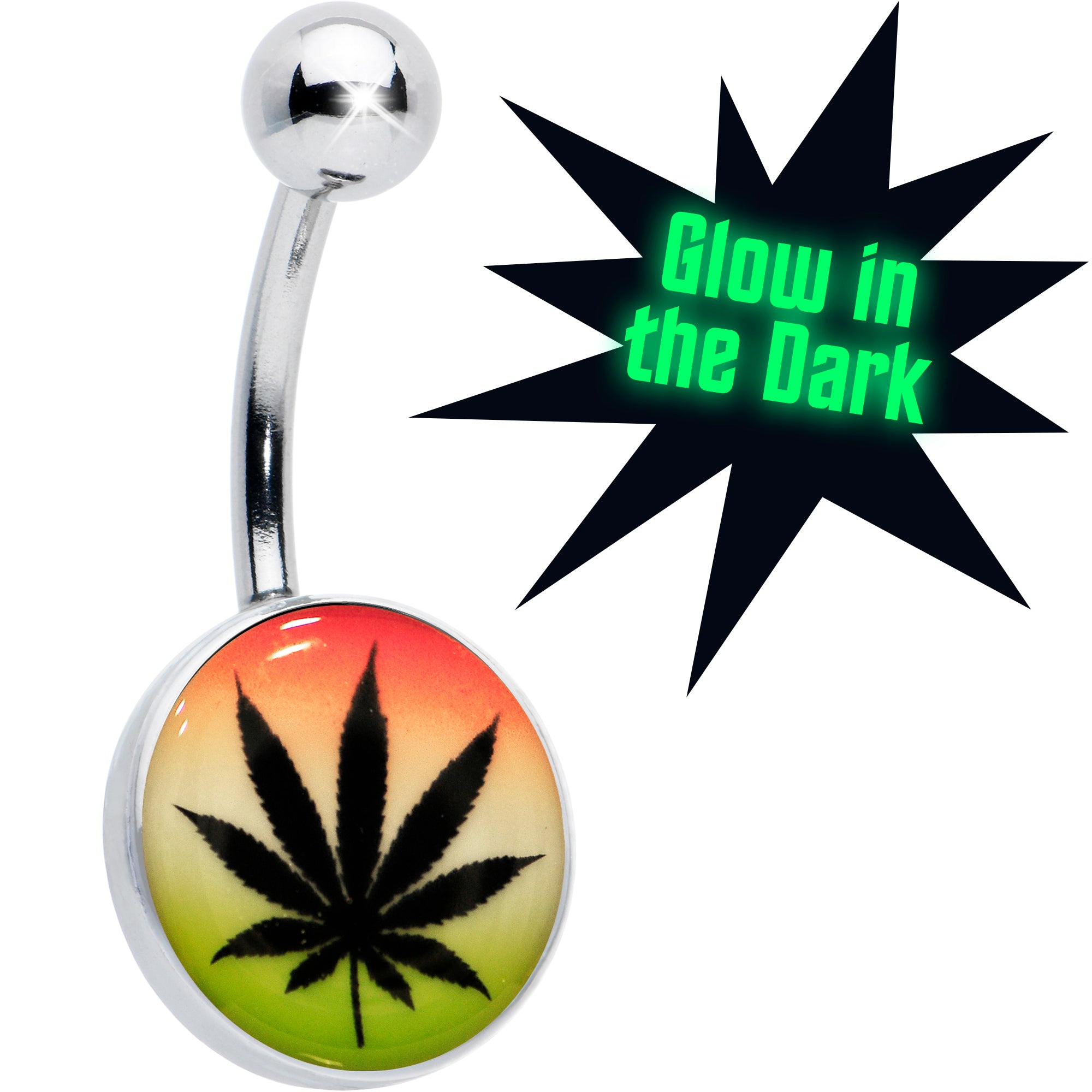 Steel Glow in the Dark Rainbow Ganja Leaf Belly Ring