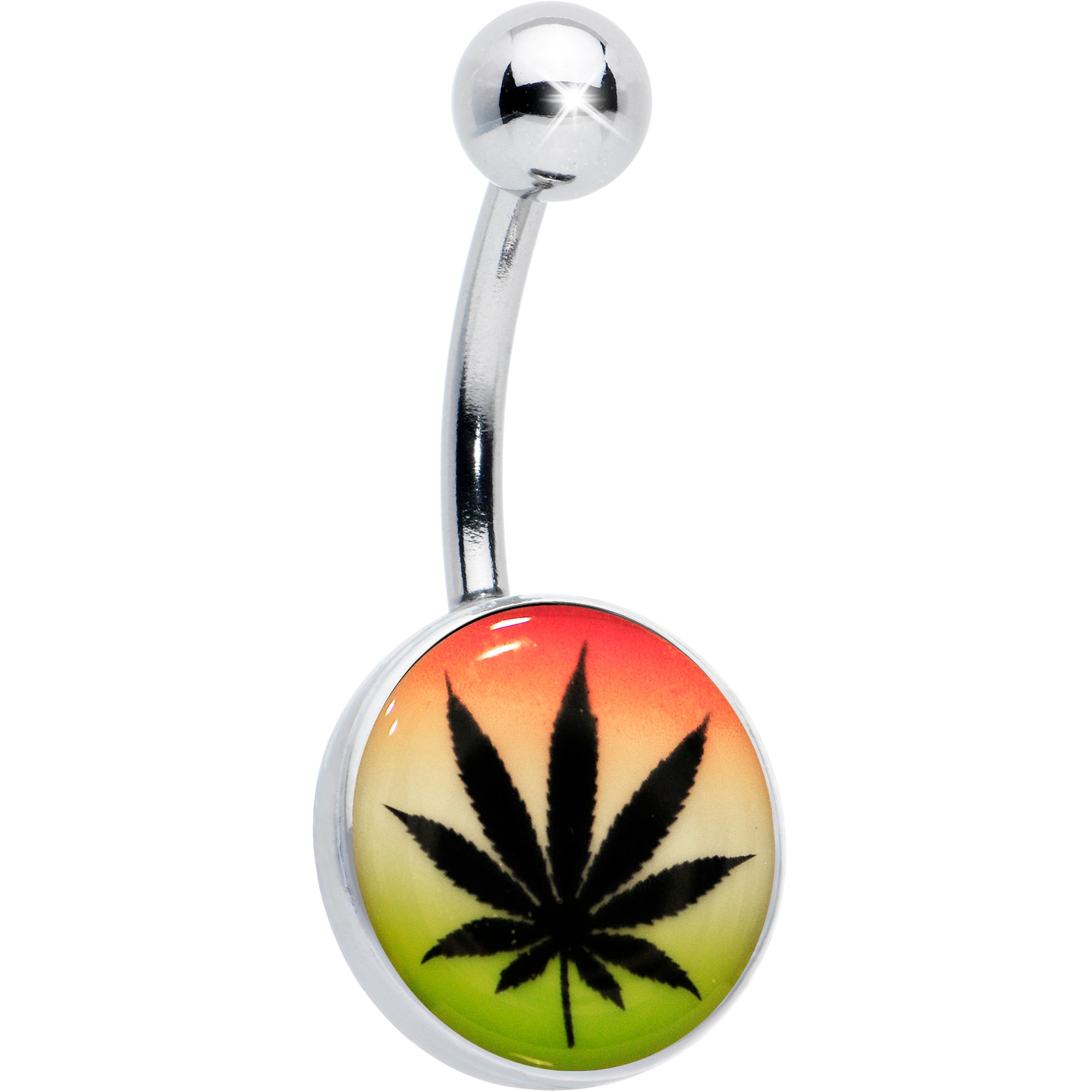 Steel Glow in the Dark Rainbow Ganja Leaf Belly Ring