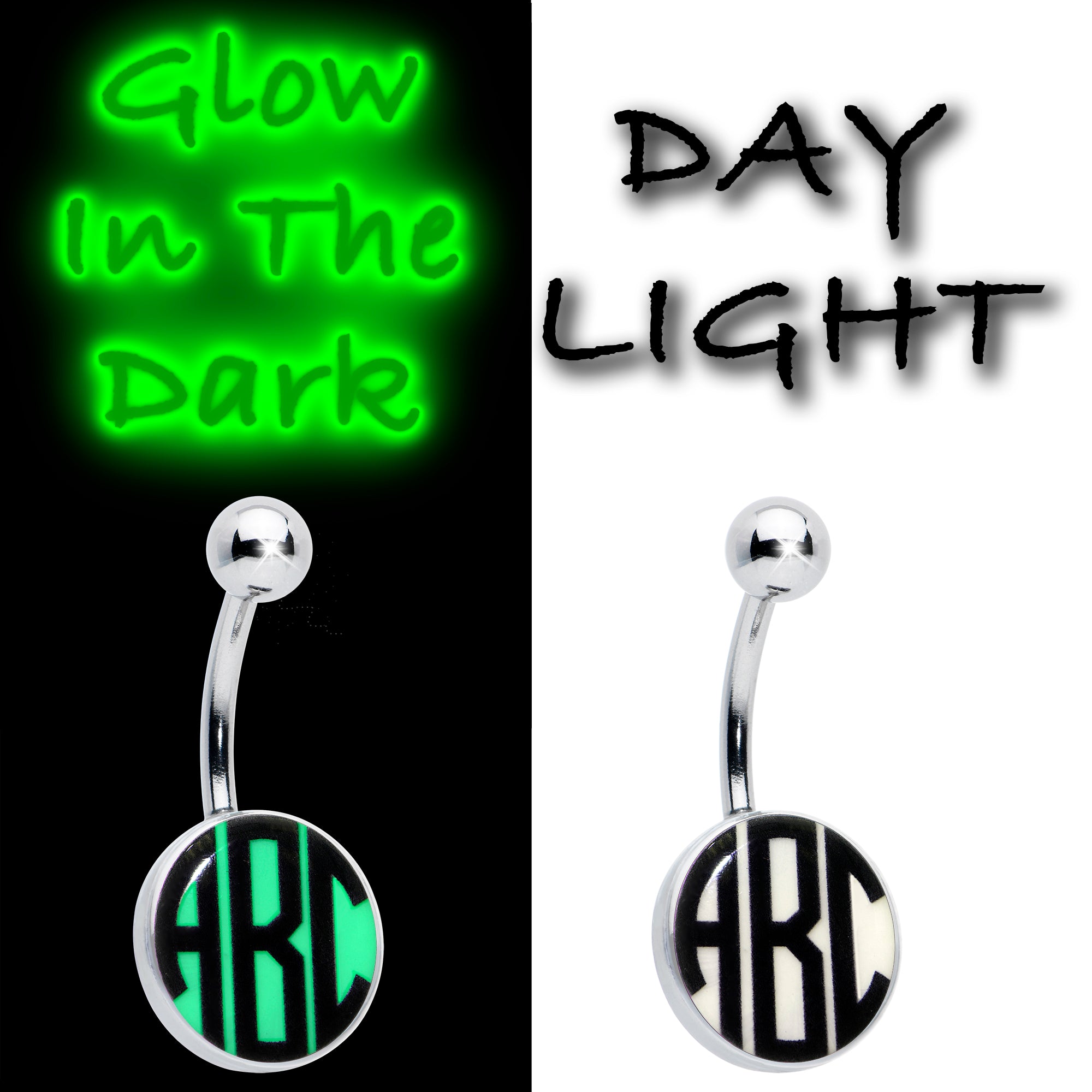 Custom Glow in the Dark Logo Personalized Initial Belly Ring