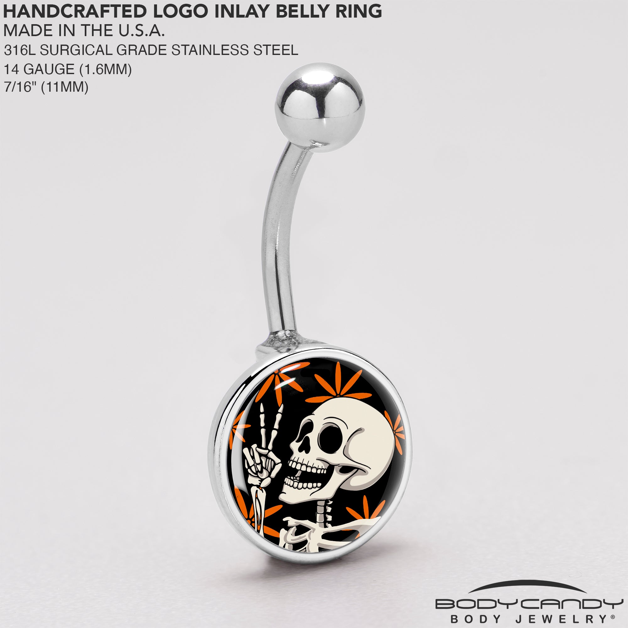 Edgy skeleton peace sign belly ring for body piercing