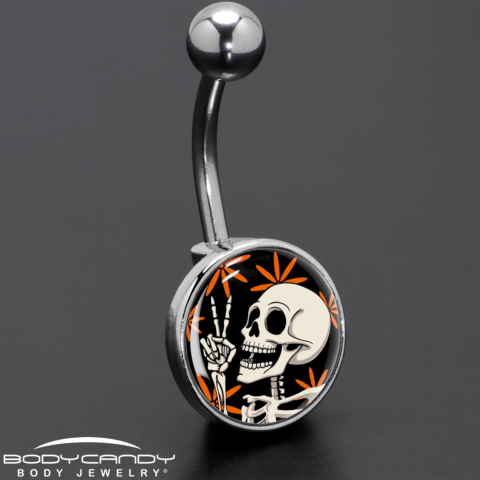 Peace Sign Skeleton Belly Ring Made in USA