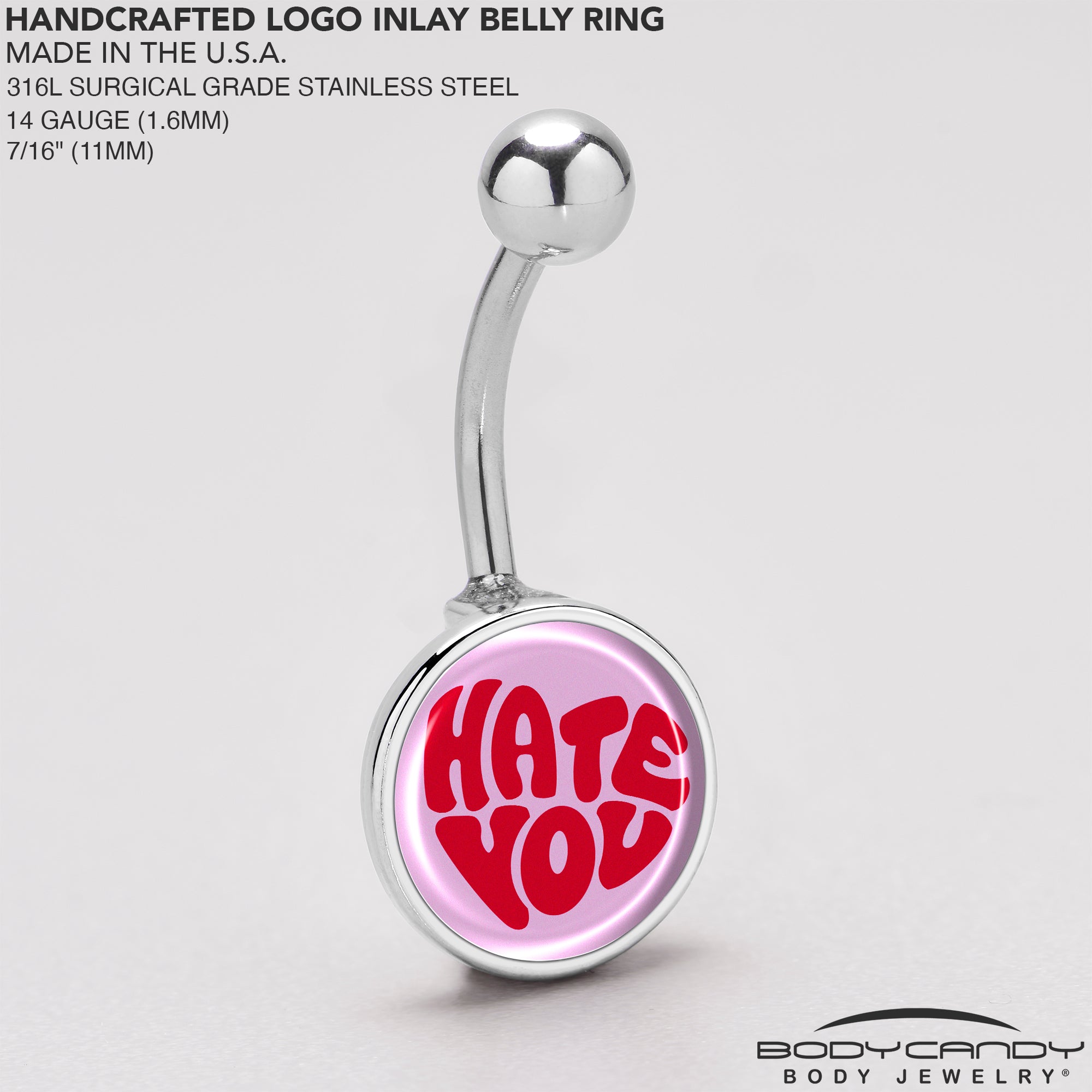 Retro Text Hate You Belly Ring