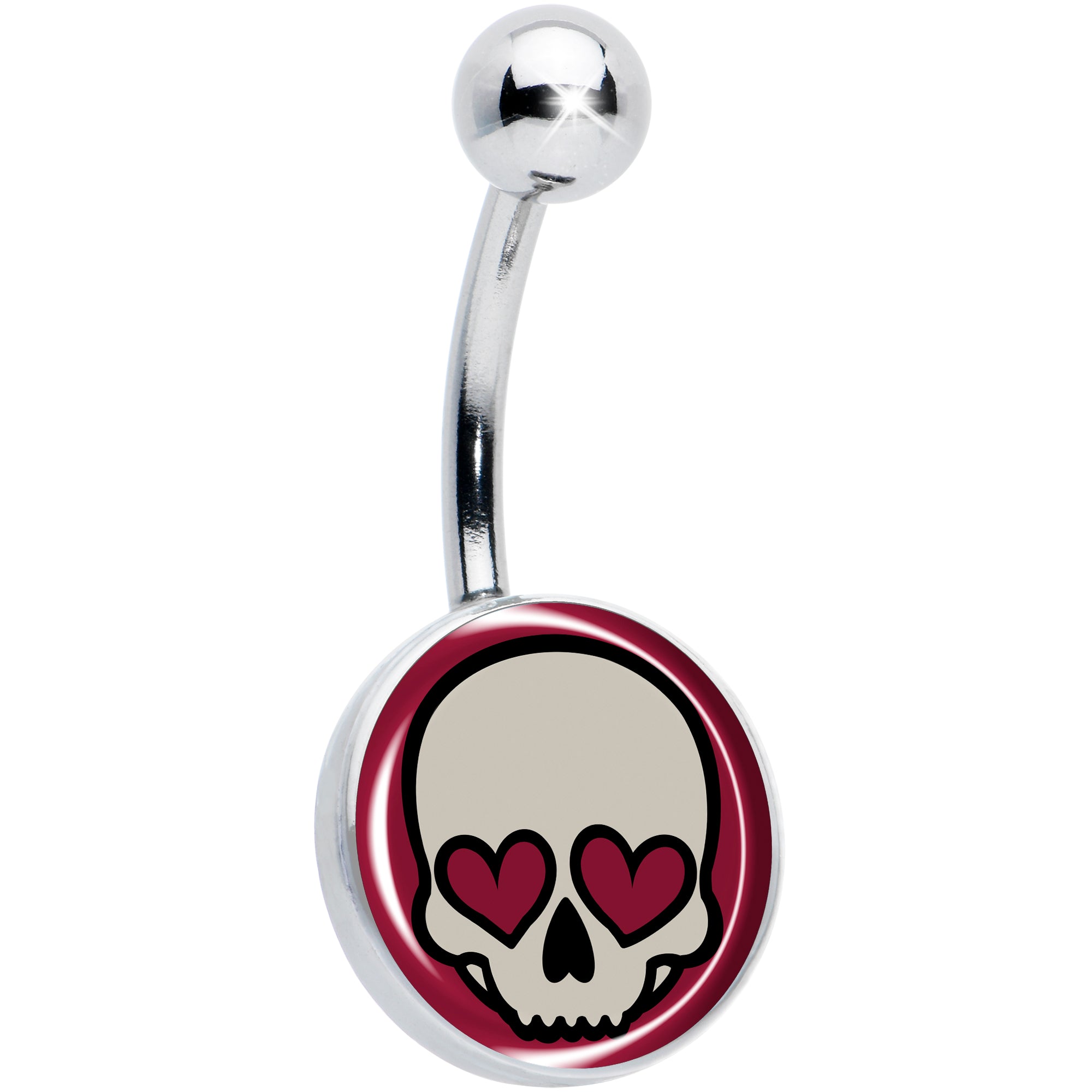 Valentine heart skull belly ring