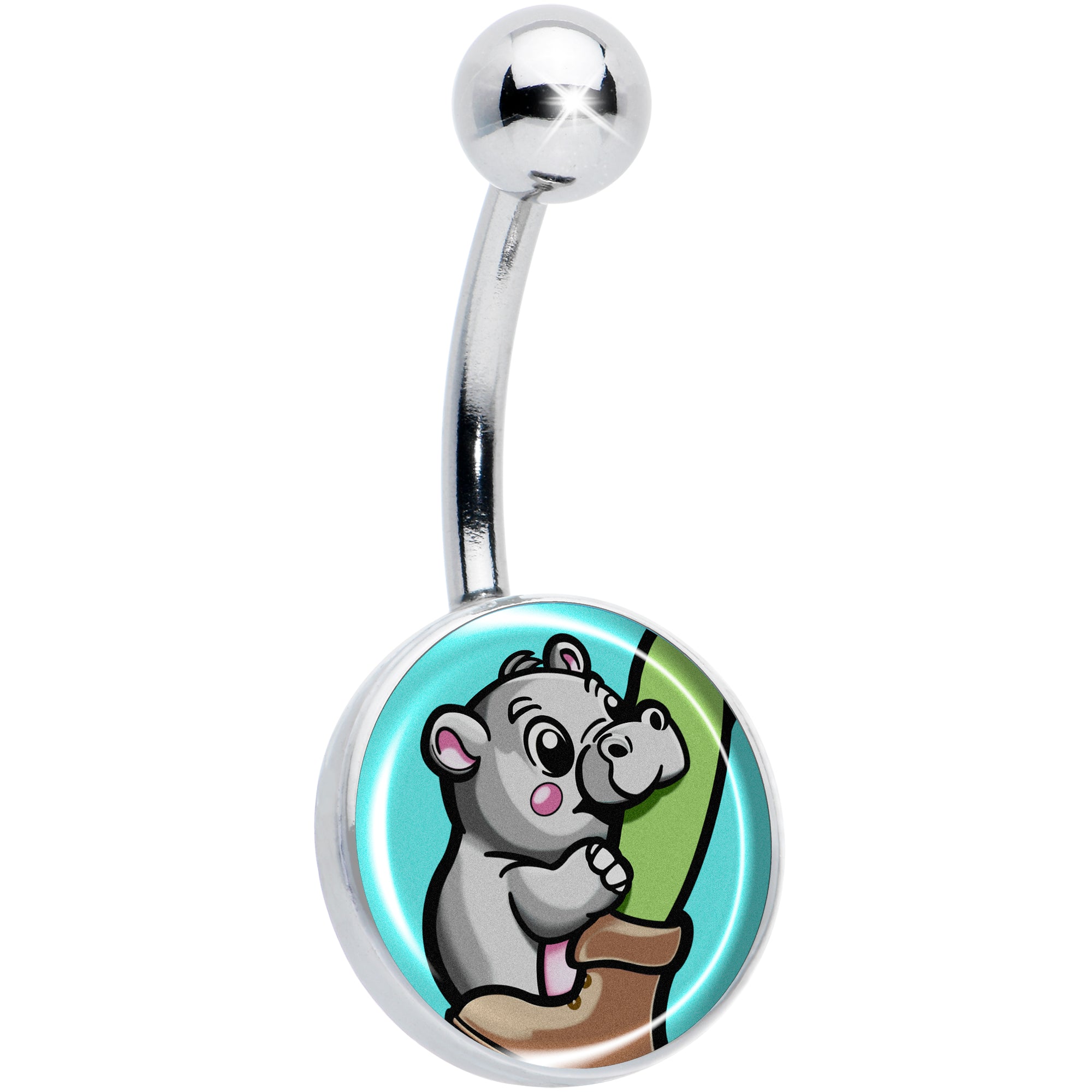 Cute hippo belly ring with baby hippo biting design