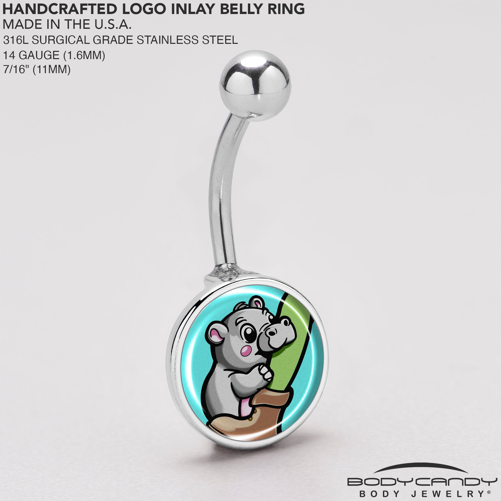 Playful baby hippo belly ring for cute navel jewelry