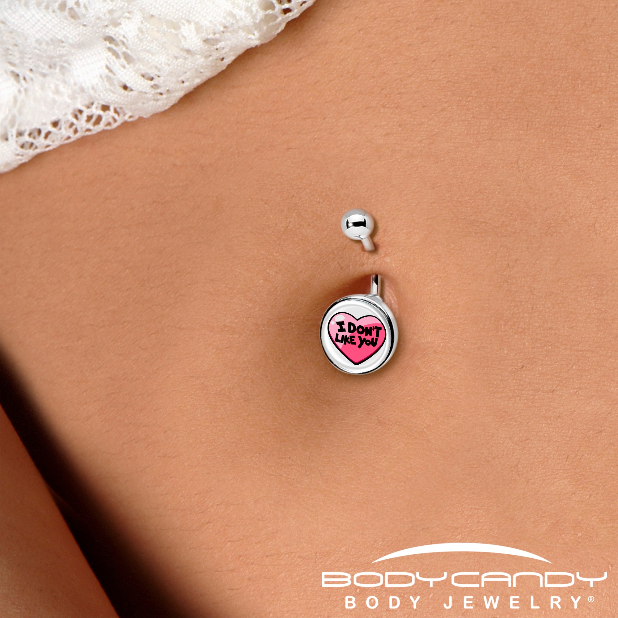 I Dont Like You Heart Shaped Valentine Belly Ring