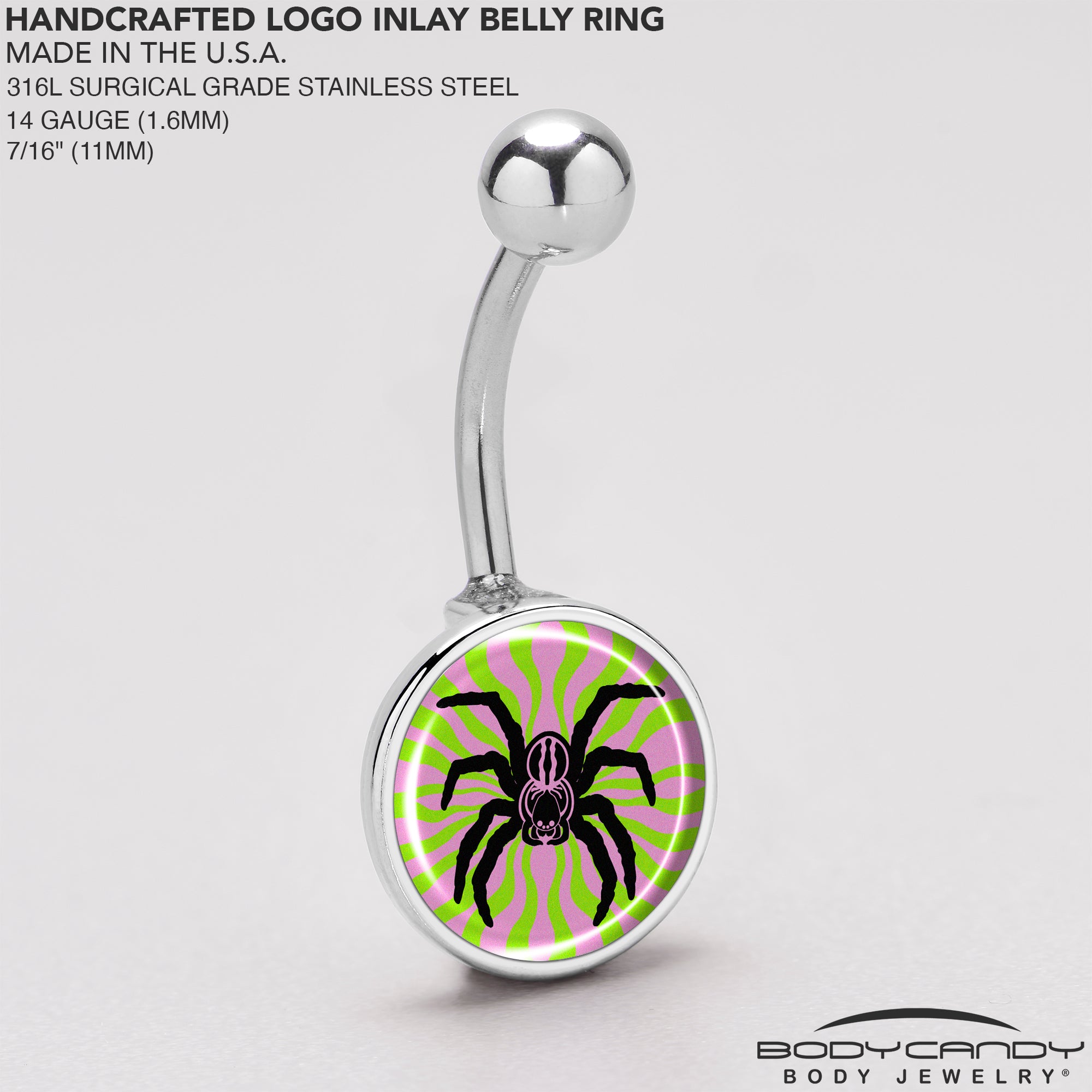 Trippy psychedelic spider belly button jewelry