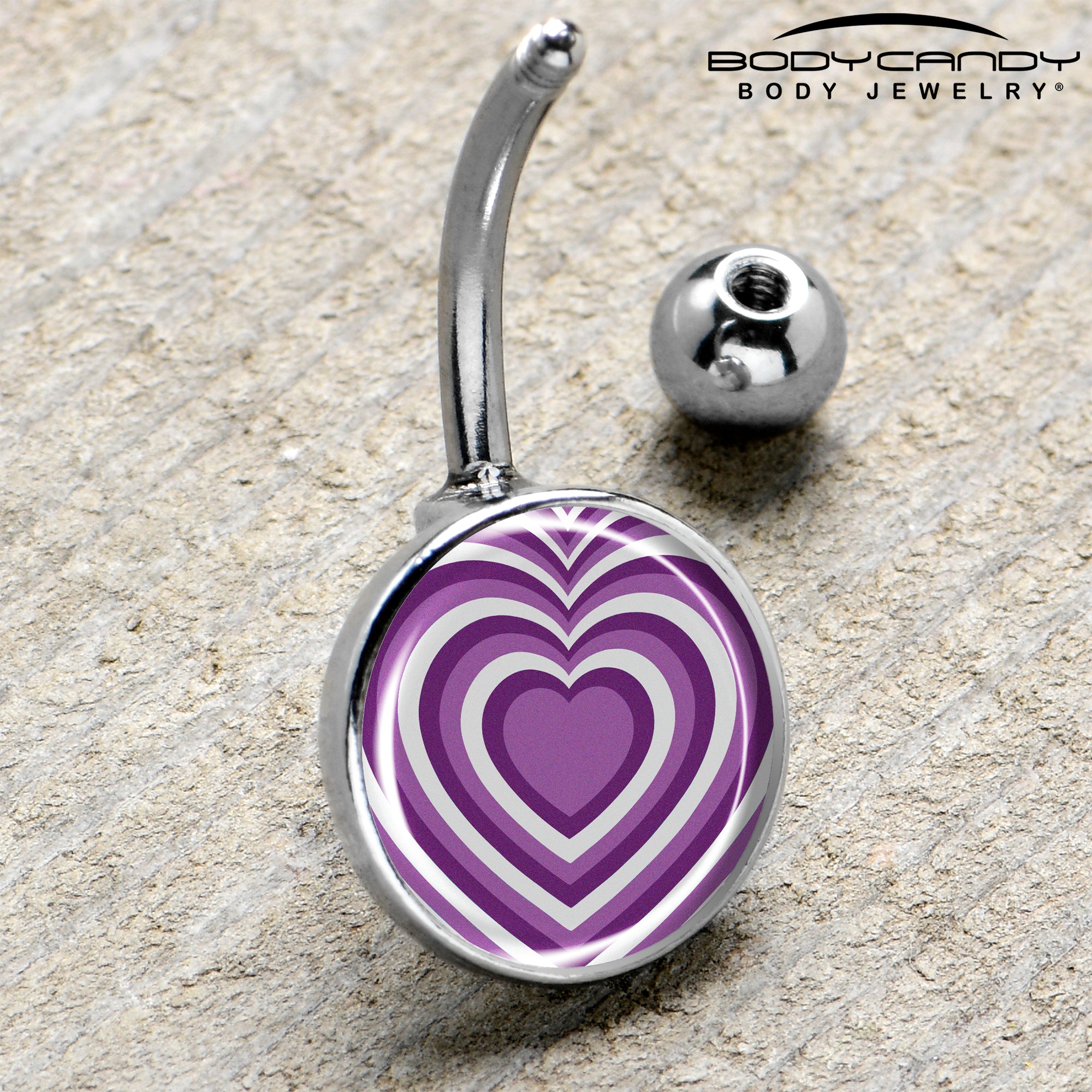 Purple Retro Heart Belly Ring