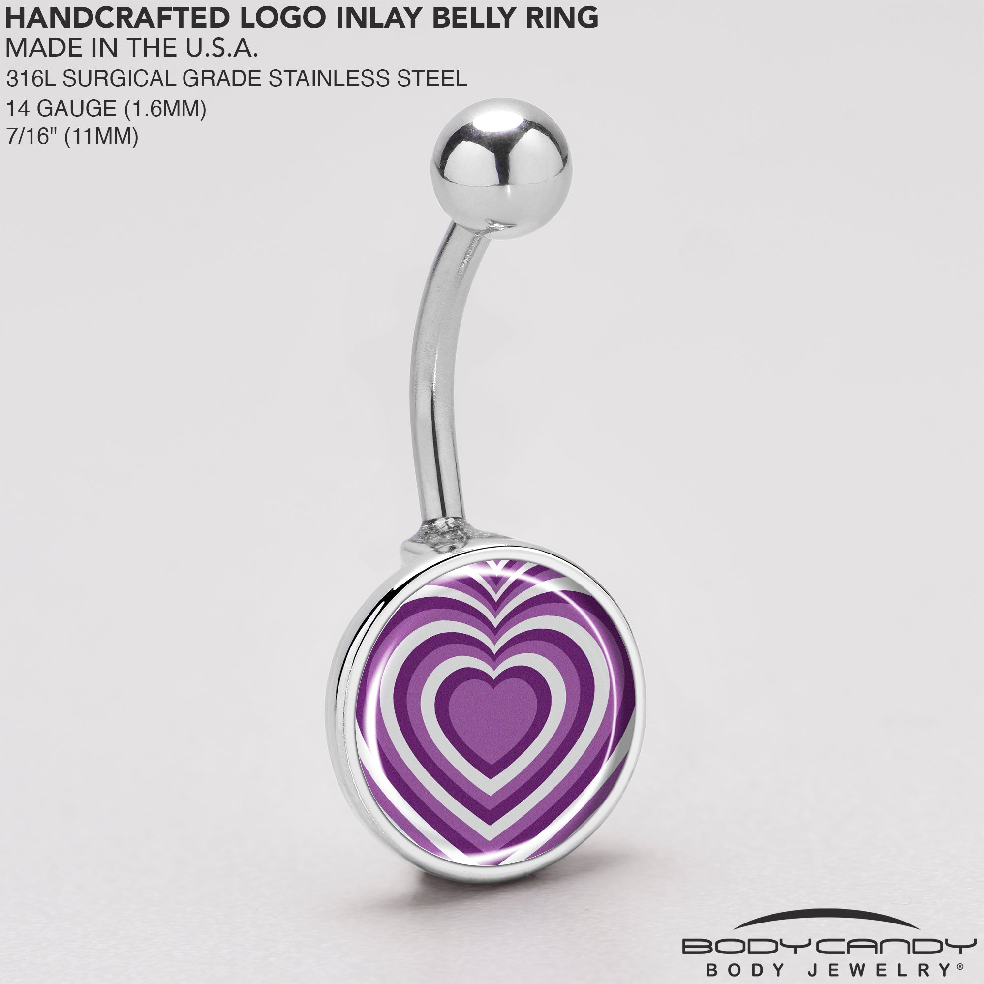 Purple Retro Heart Belly Ring