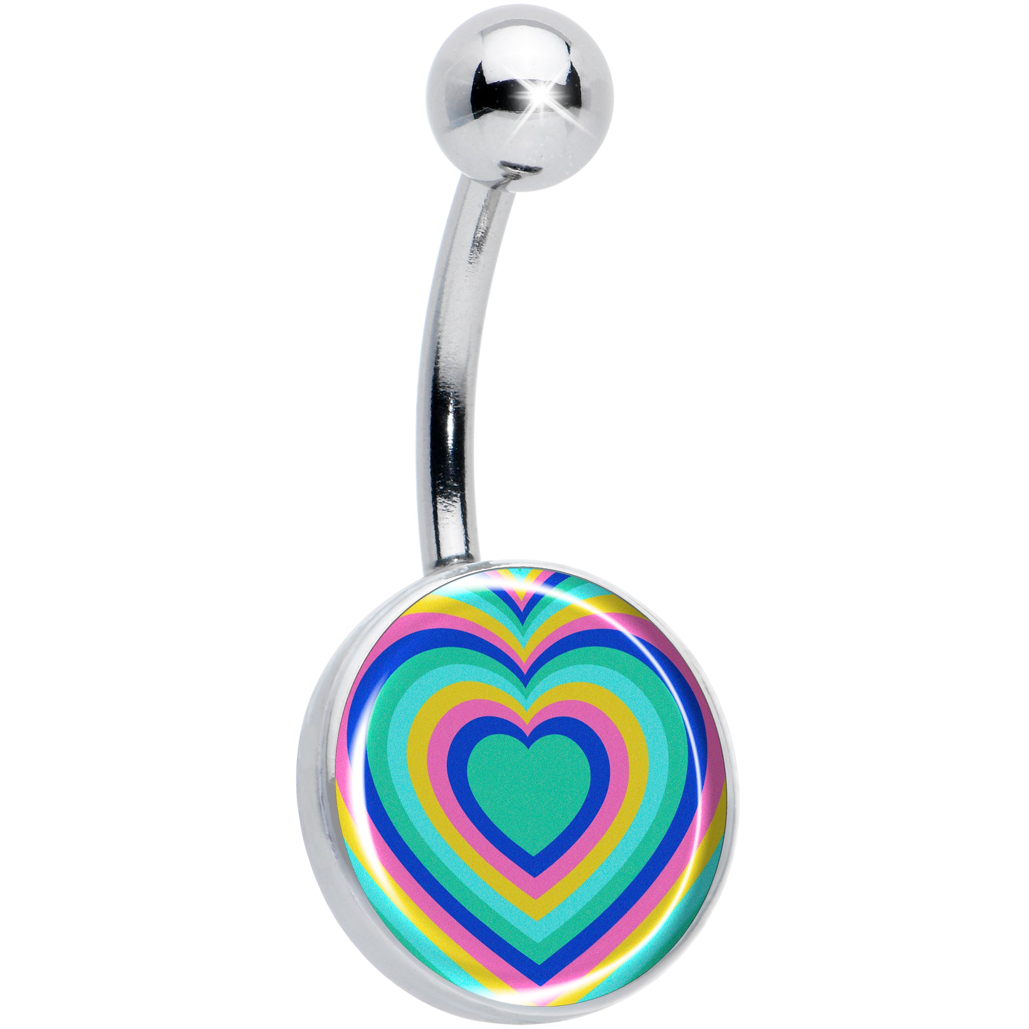 Rainbow Retro Heart Belly Ring