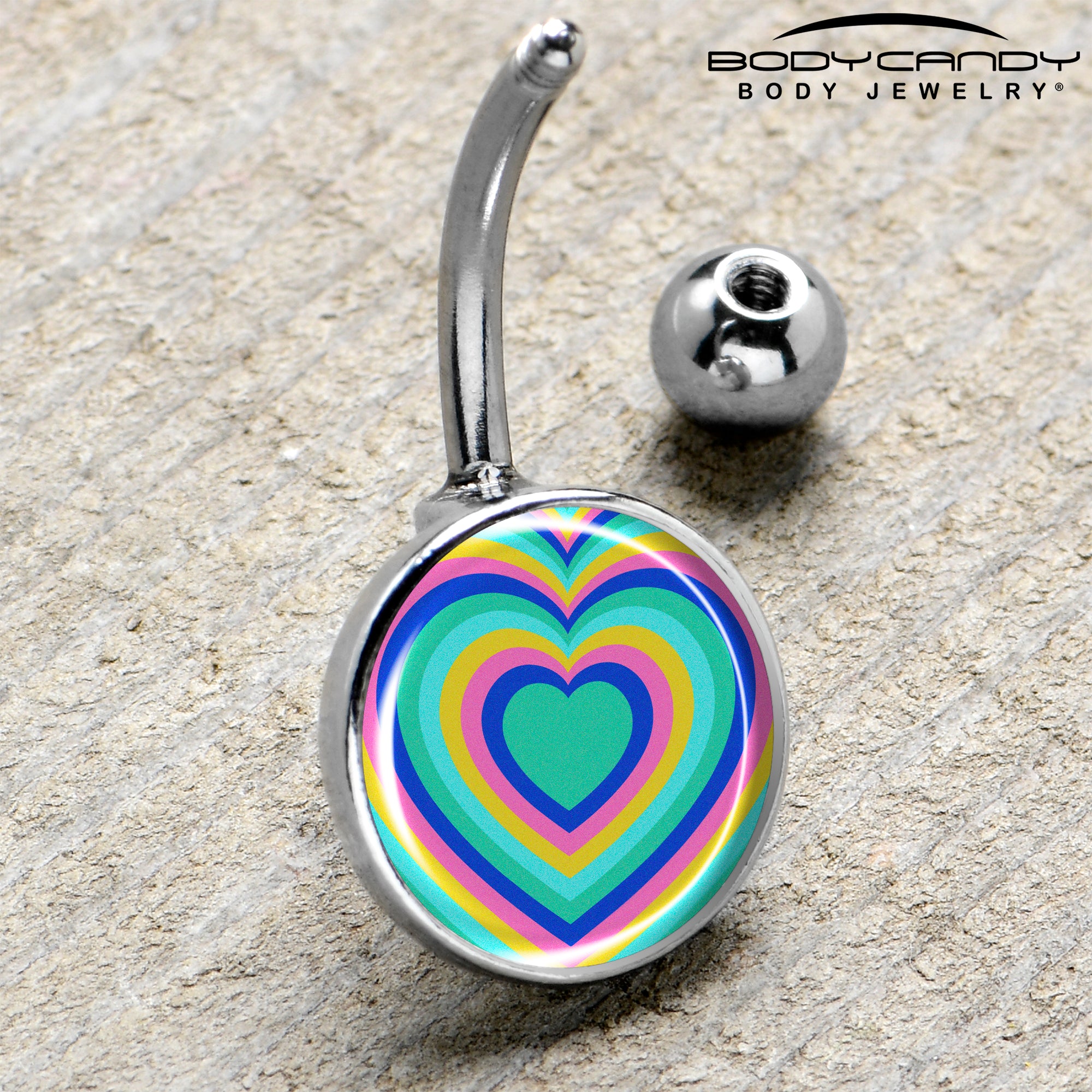 Rainbow Retro Heart Belly Ring