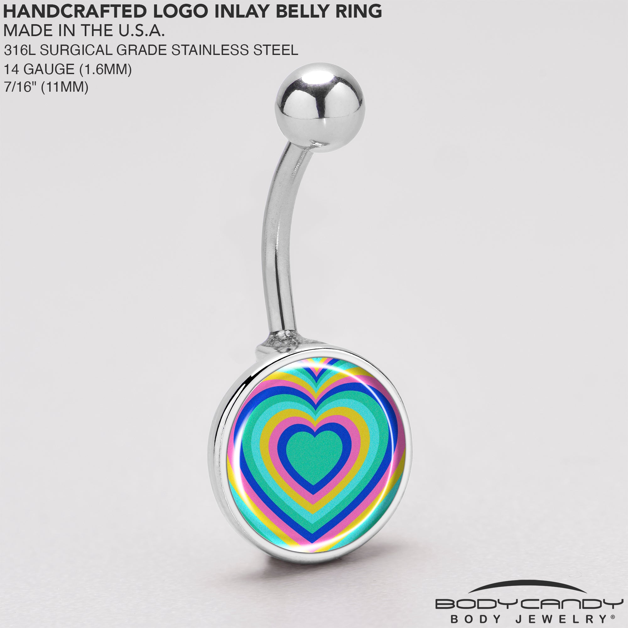 Rainbow Retro Heart Belly Ring