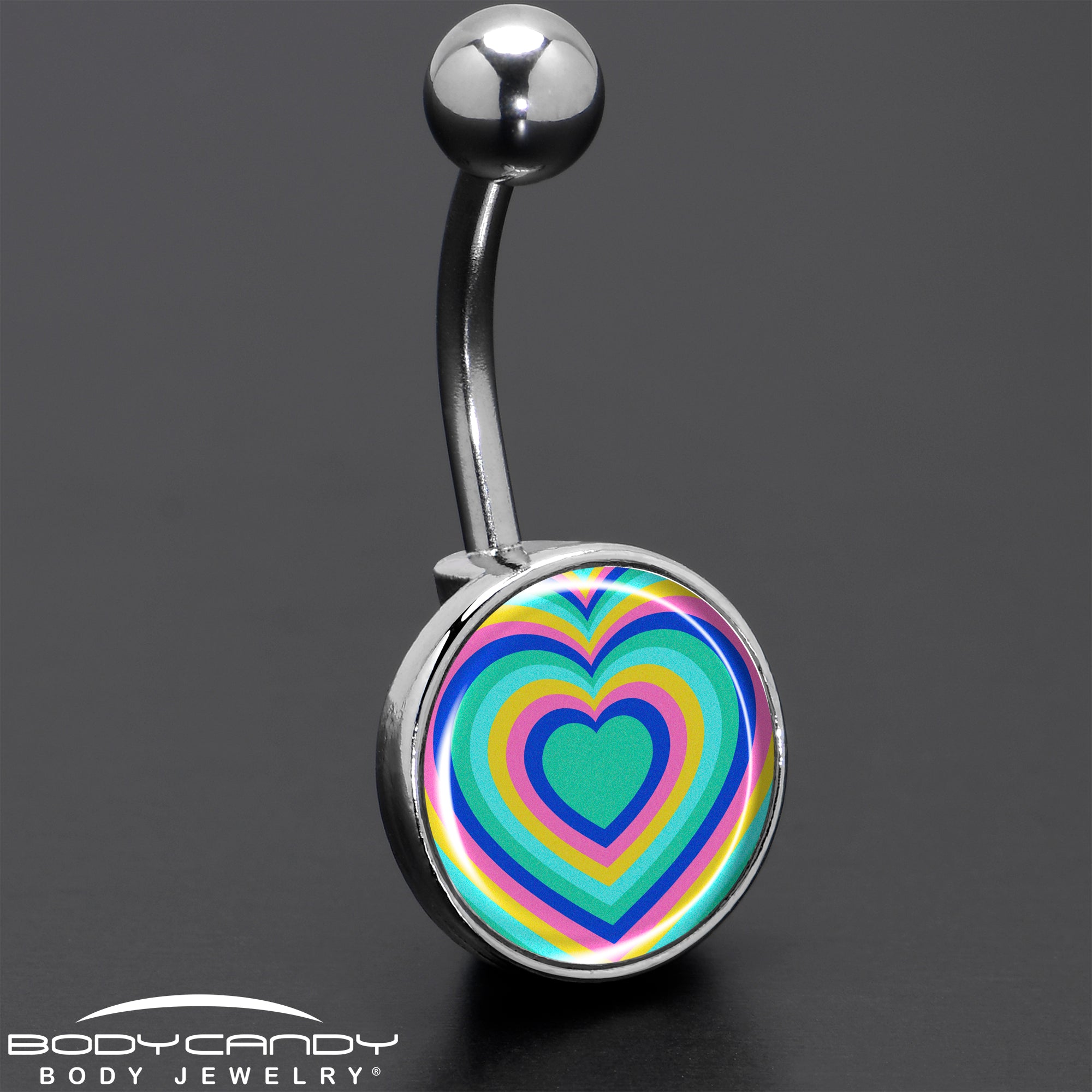 Rainbow Retro Heart Belly Ring