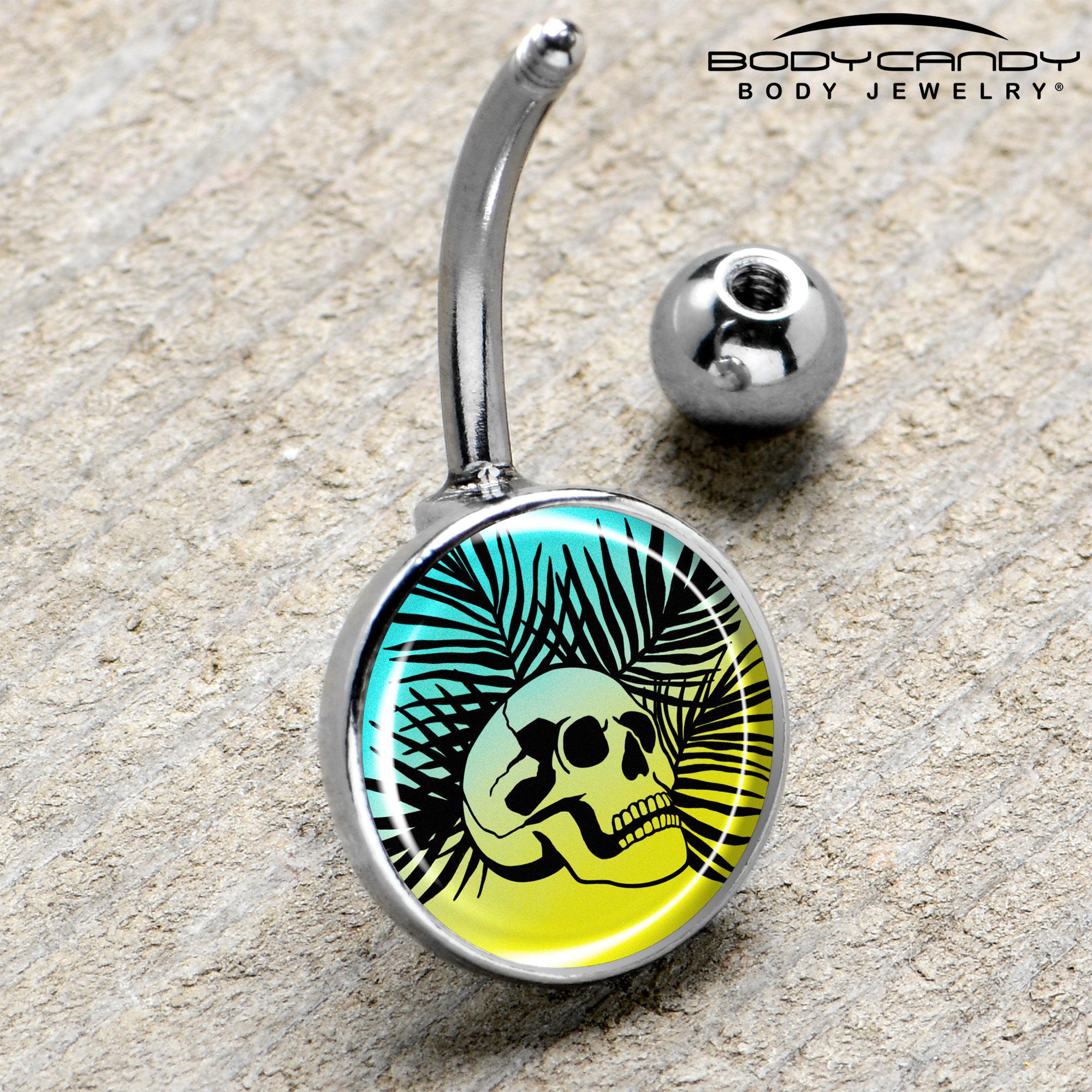 Blue Haze Sunset Skull and Palms Belly Ring