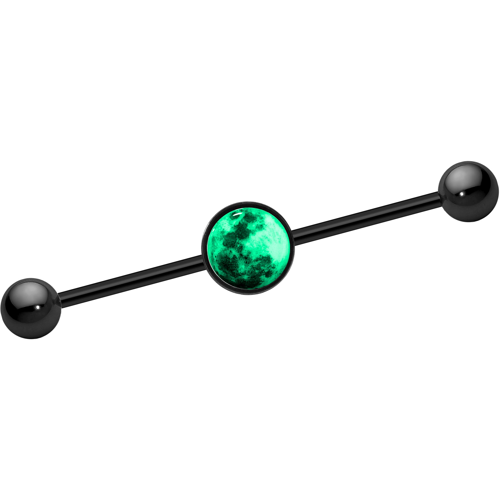 14 Gauge Black Glow in the Dark Full Moon Industrial Barbell 37mm