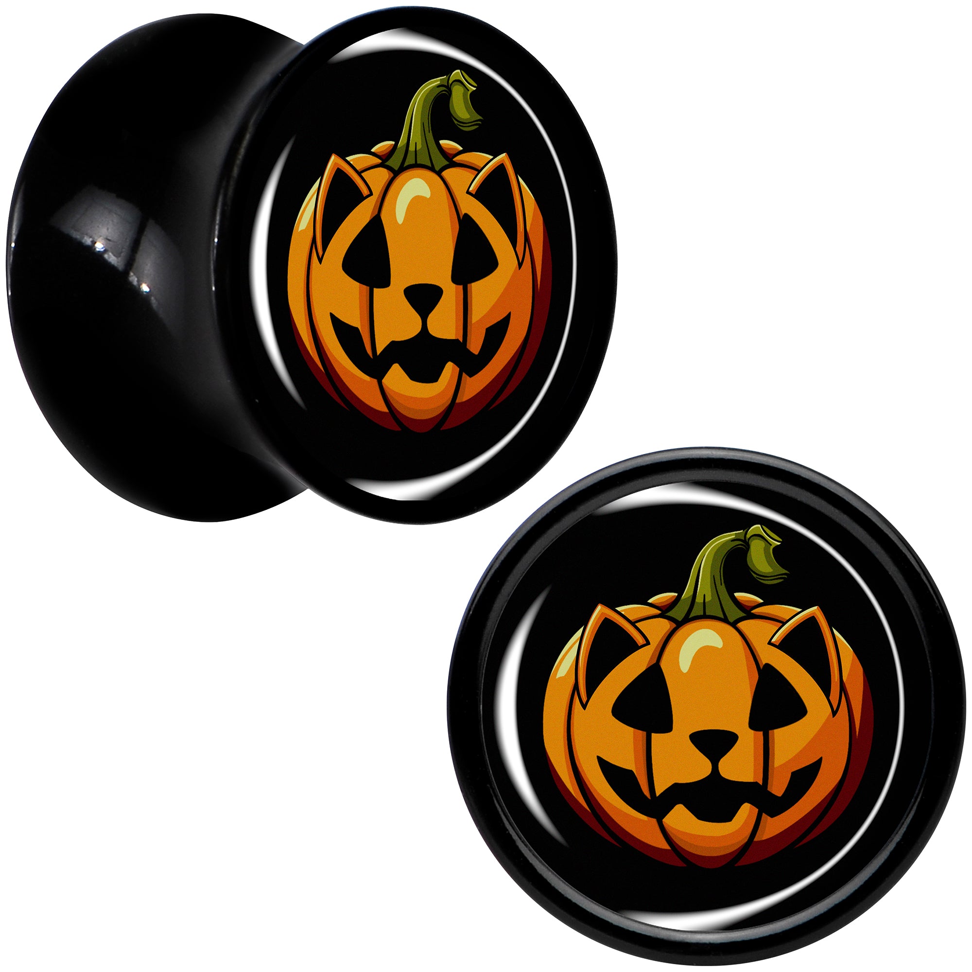 Orange Pumpkin Cat Jack-O-Lantern Black Acrylic Saddle Plug Set