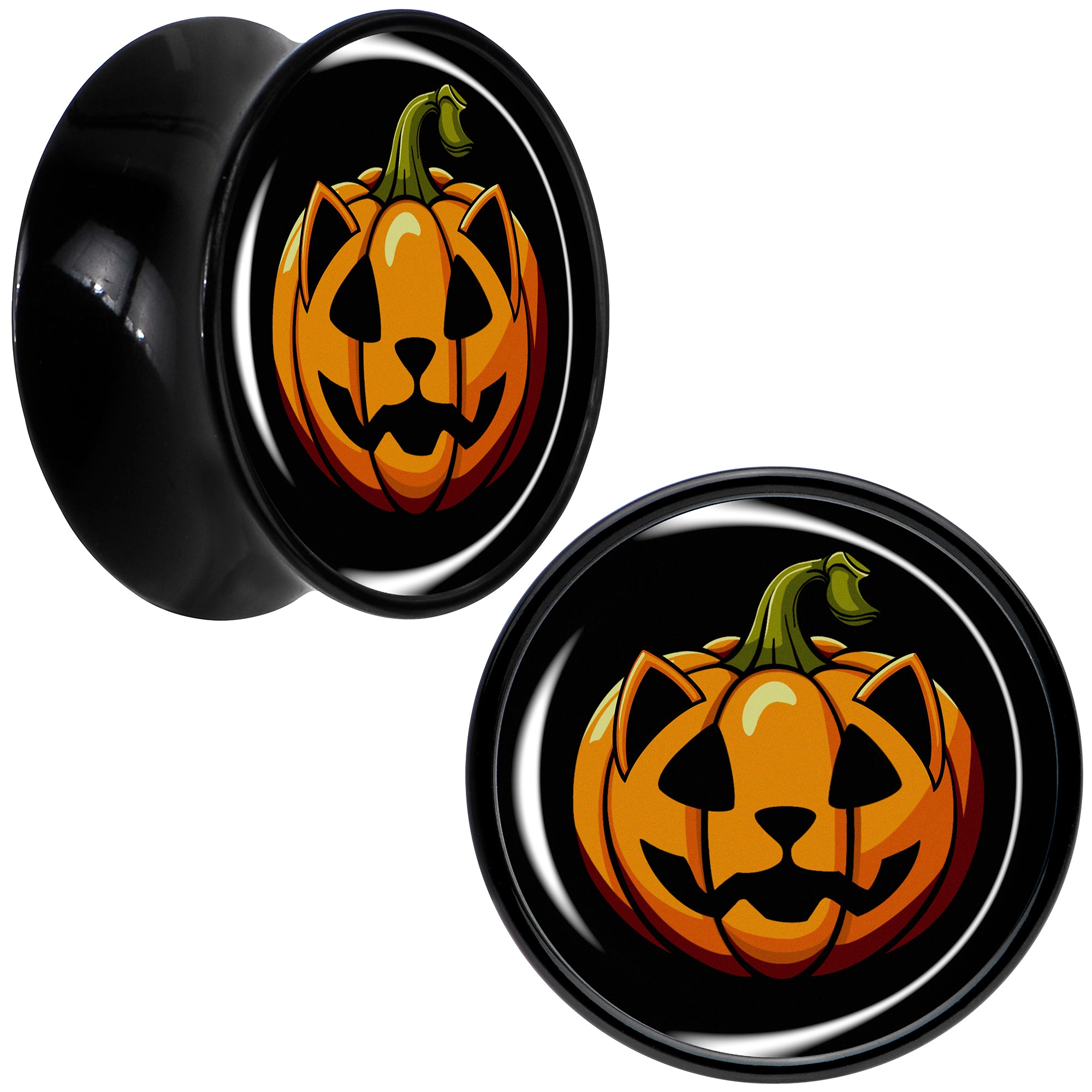 Orange Pumpkin Cat Jack-O-Lantern Black Acrylic Saddle Plug Set