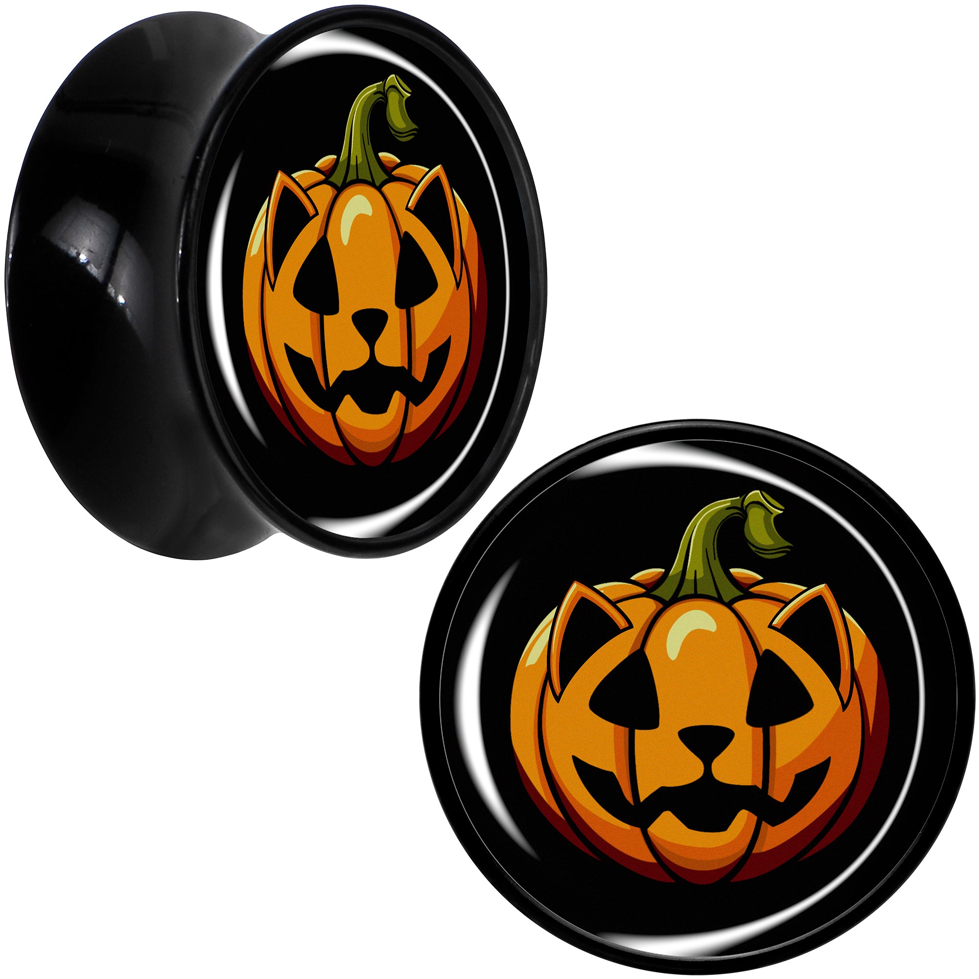 Orange Pumpkin Cat Jack-O-Lantern Black Acrylic Saddle Plug Set