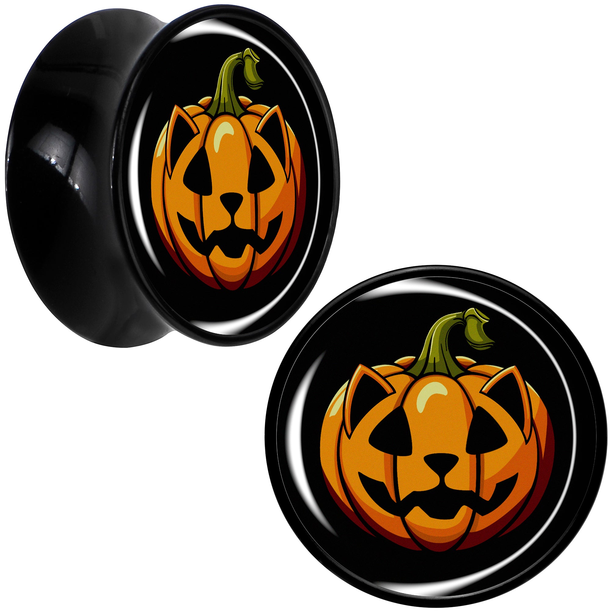 Orange Pumpkin Cat Jack-O-Lantern Black Acrylic Saddle Plug Set