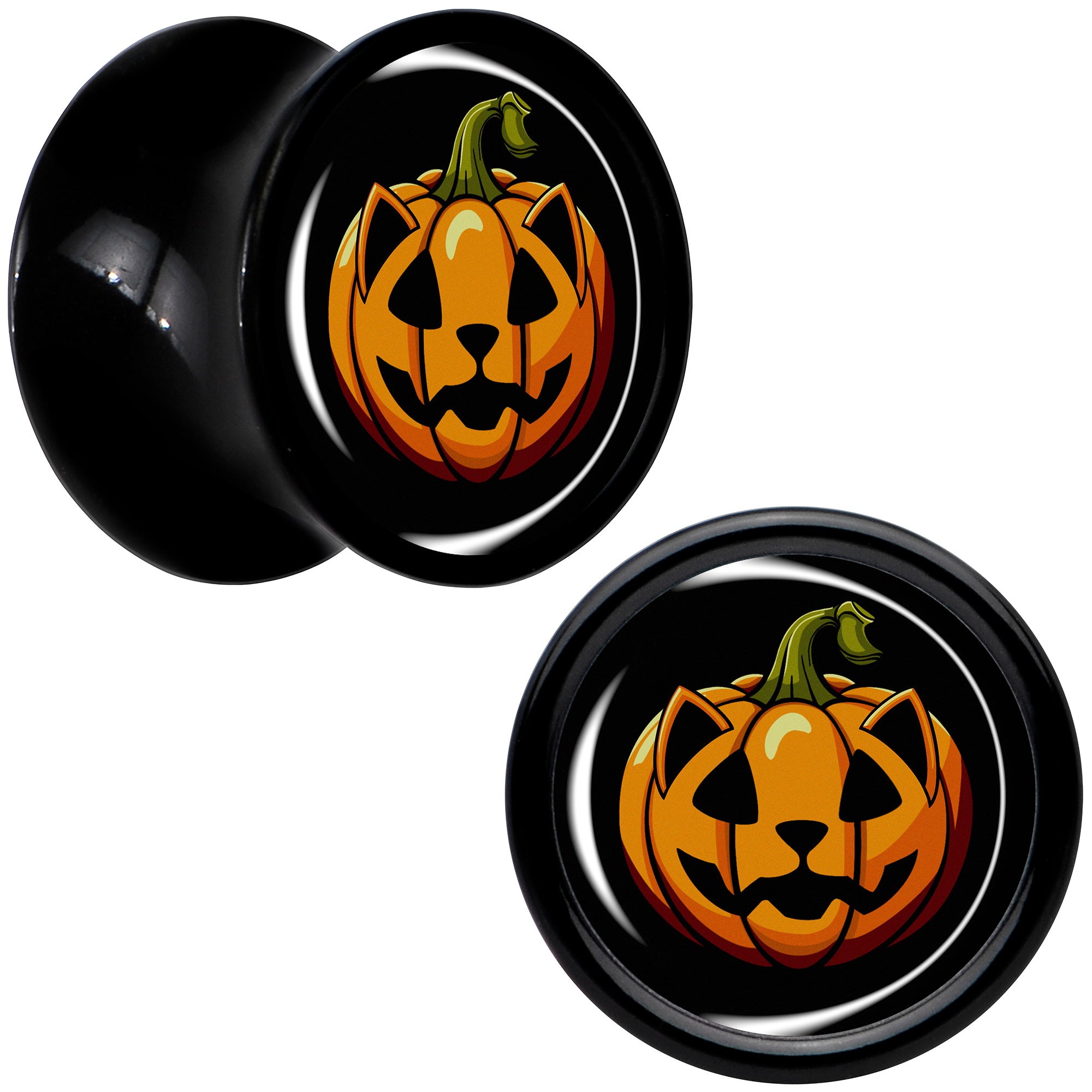 Orange Pumpkin Cat Jack-O-Lantern Black Acrylic Saddle Plug Set