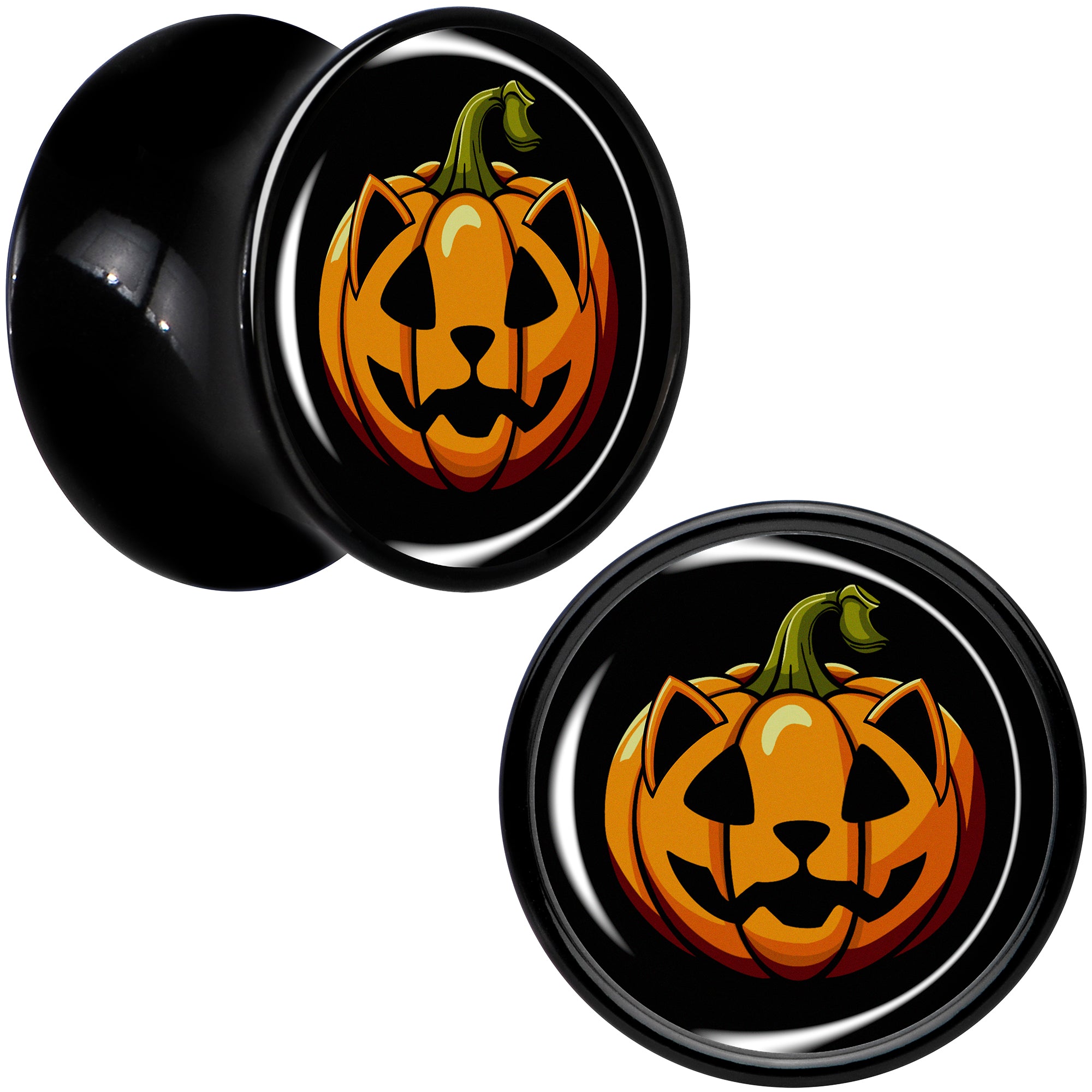 Orange Pumpkin Cat Jack-O-Lantern Black Acrylic Saddle Plug Set