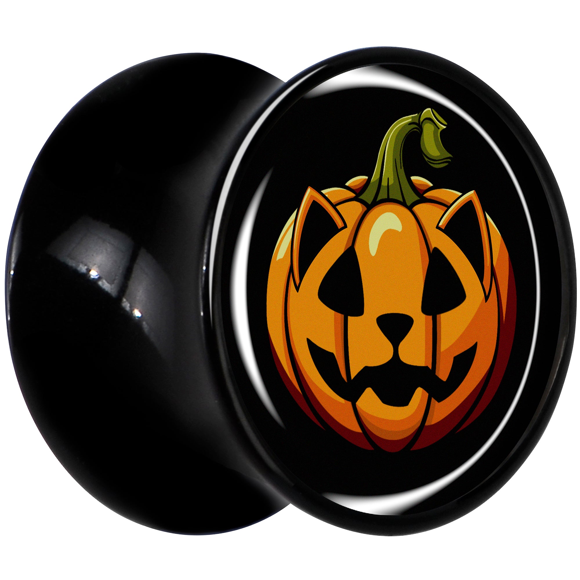 Orange Pumpkin Cat Jack-O-Lantern Black Acrylic Saddle Plug Set