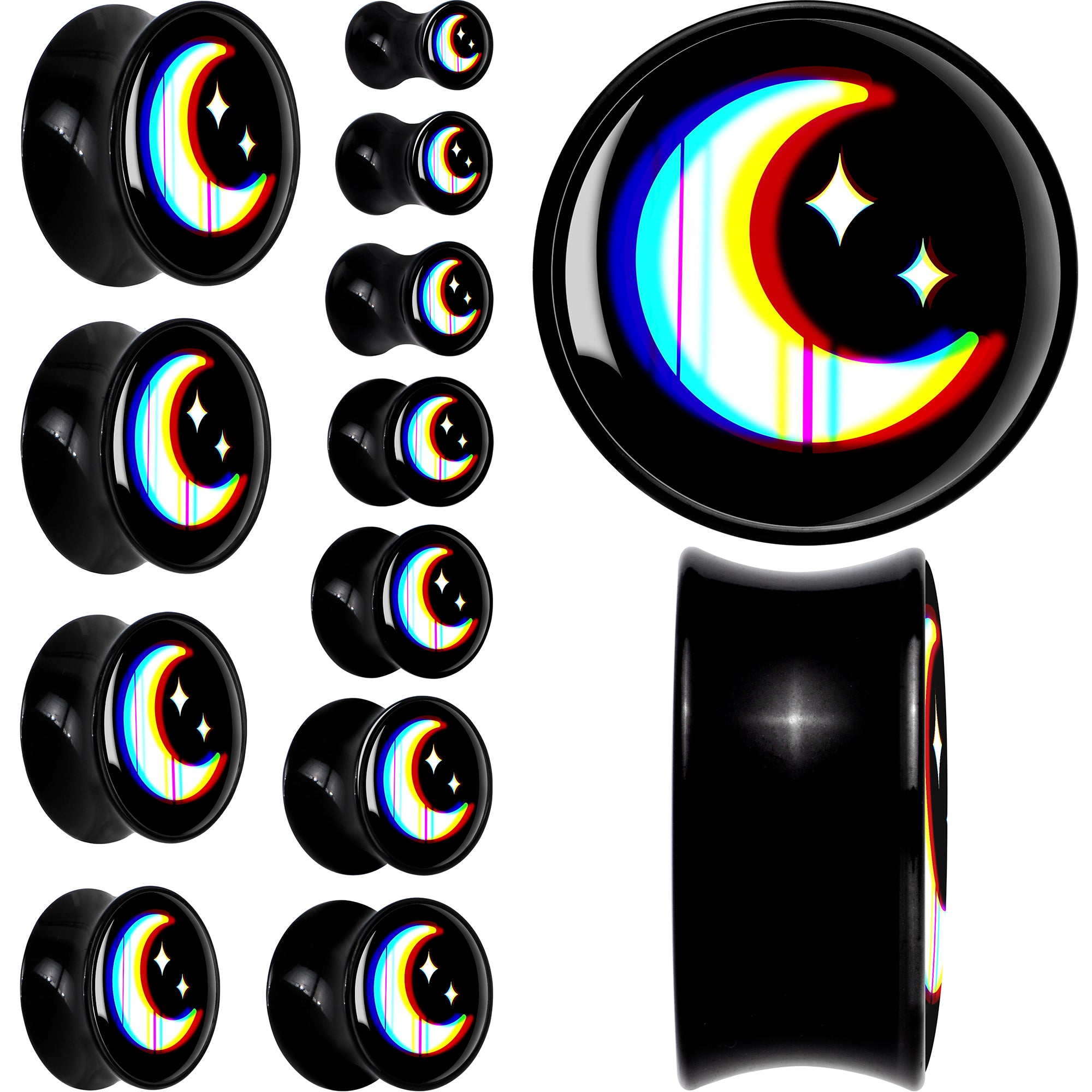 0 Gauge Chromatic Moon Black Acrylic Saddle Plug Set