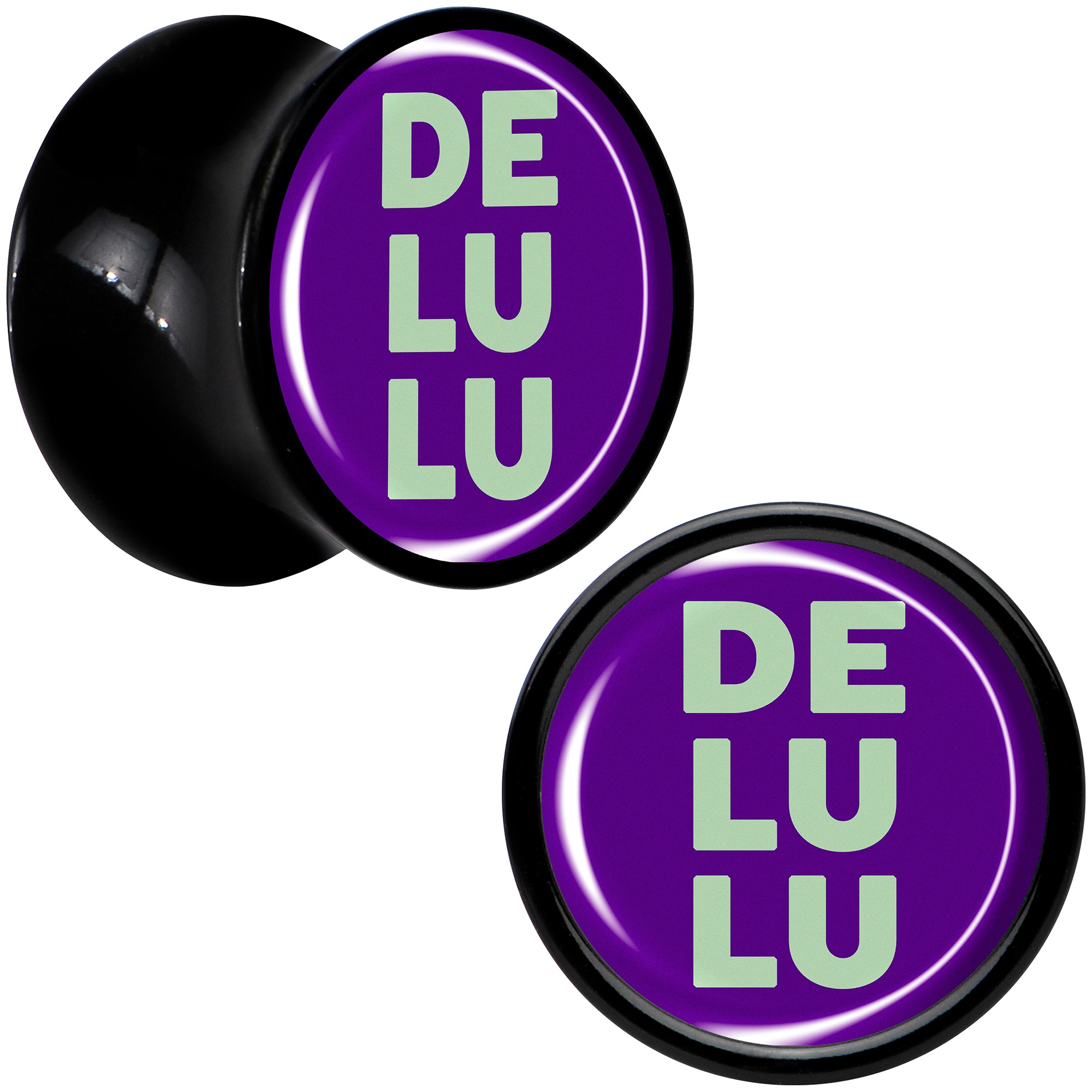 Word DELULU Black Acrylic Saddle Plug Set