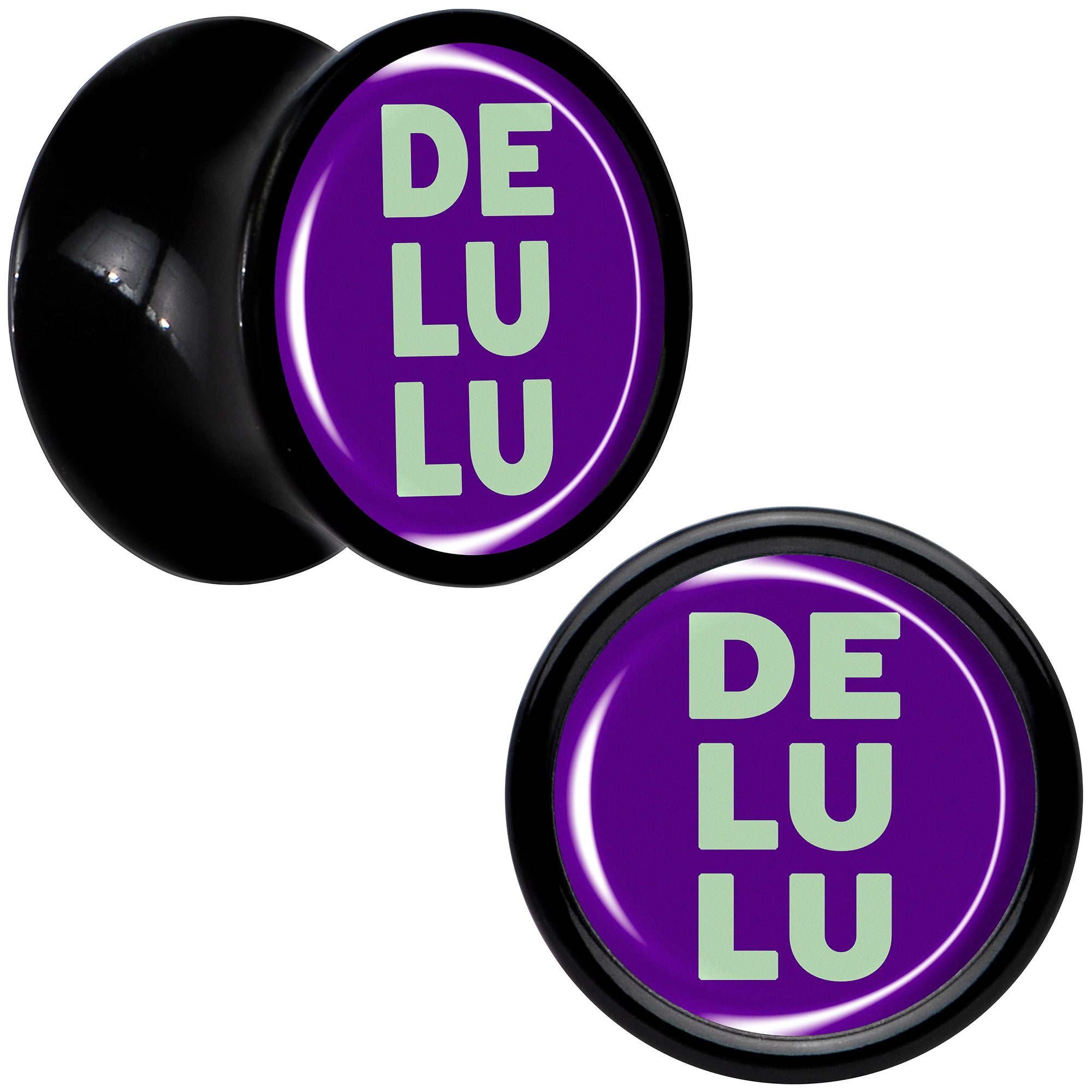 Word DELULU Black Acrylic Saddle Plug Set