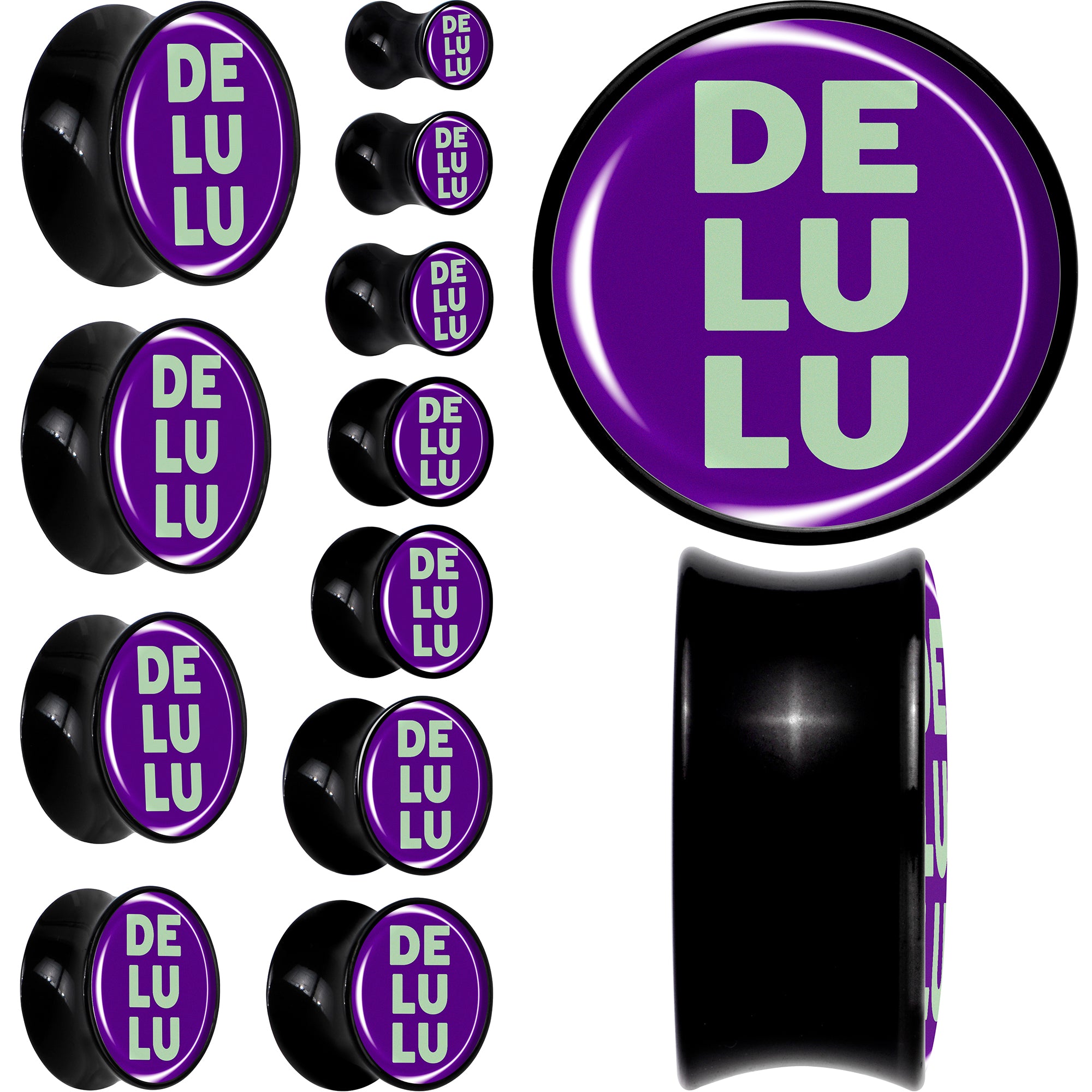 Word DELULU Black Acrylic Saddle Plug Set