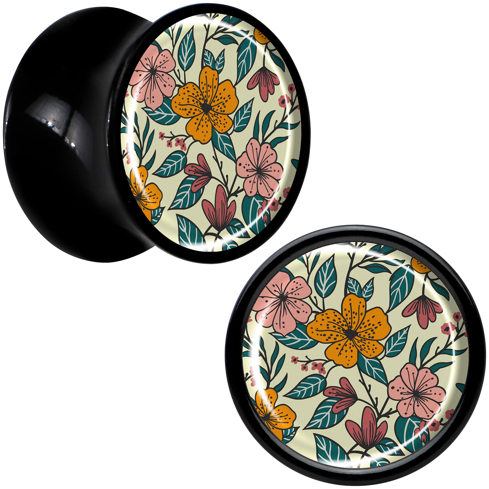 Blossom Creation Wildflower Flowers Black Acrylic Saddle Plug Set