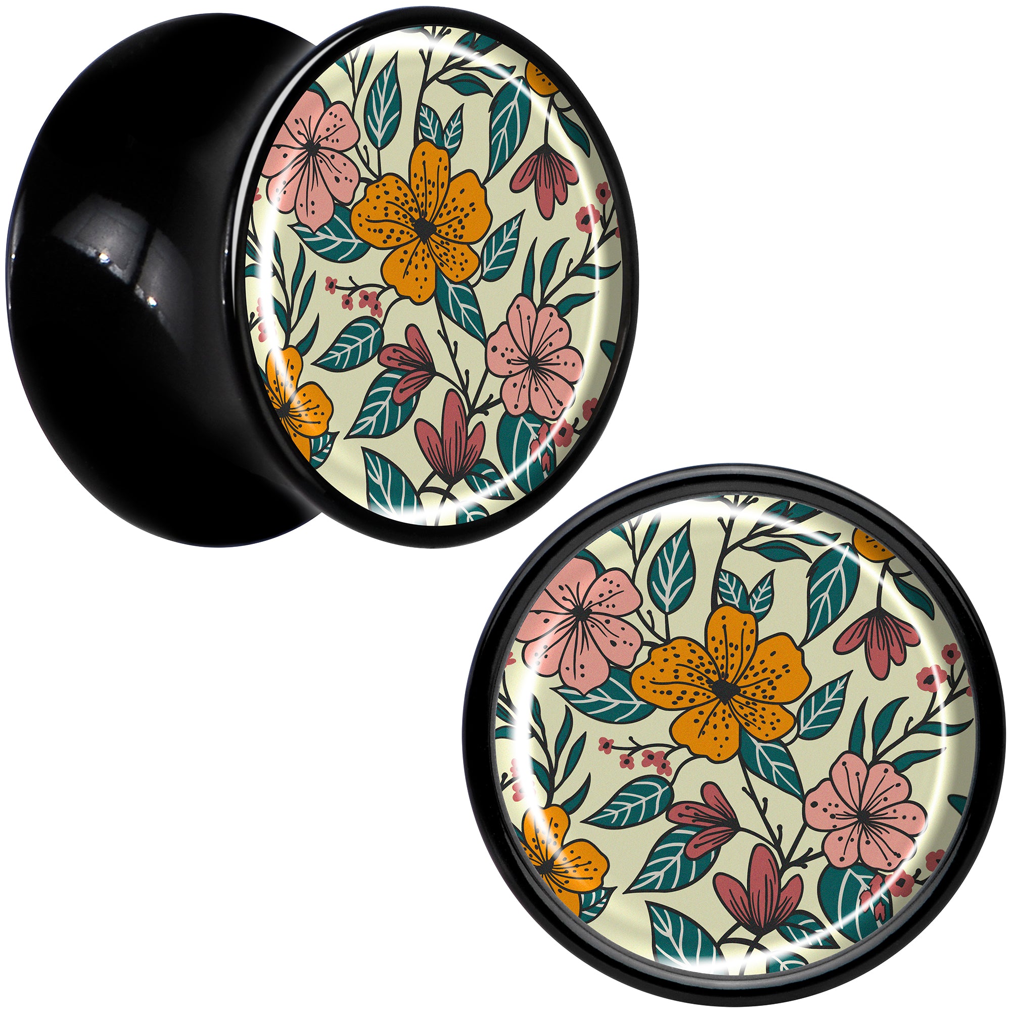 Blossom Creation Wildflower Flowers Black Acrylic Saddle Plug Set