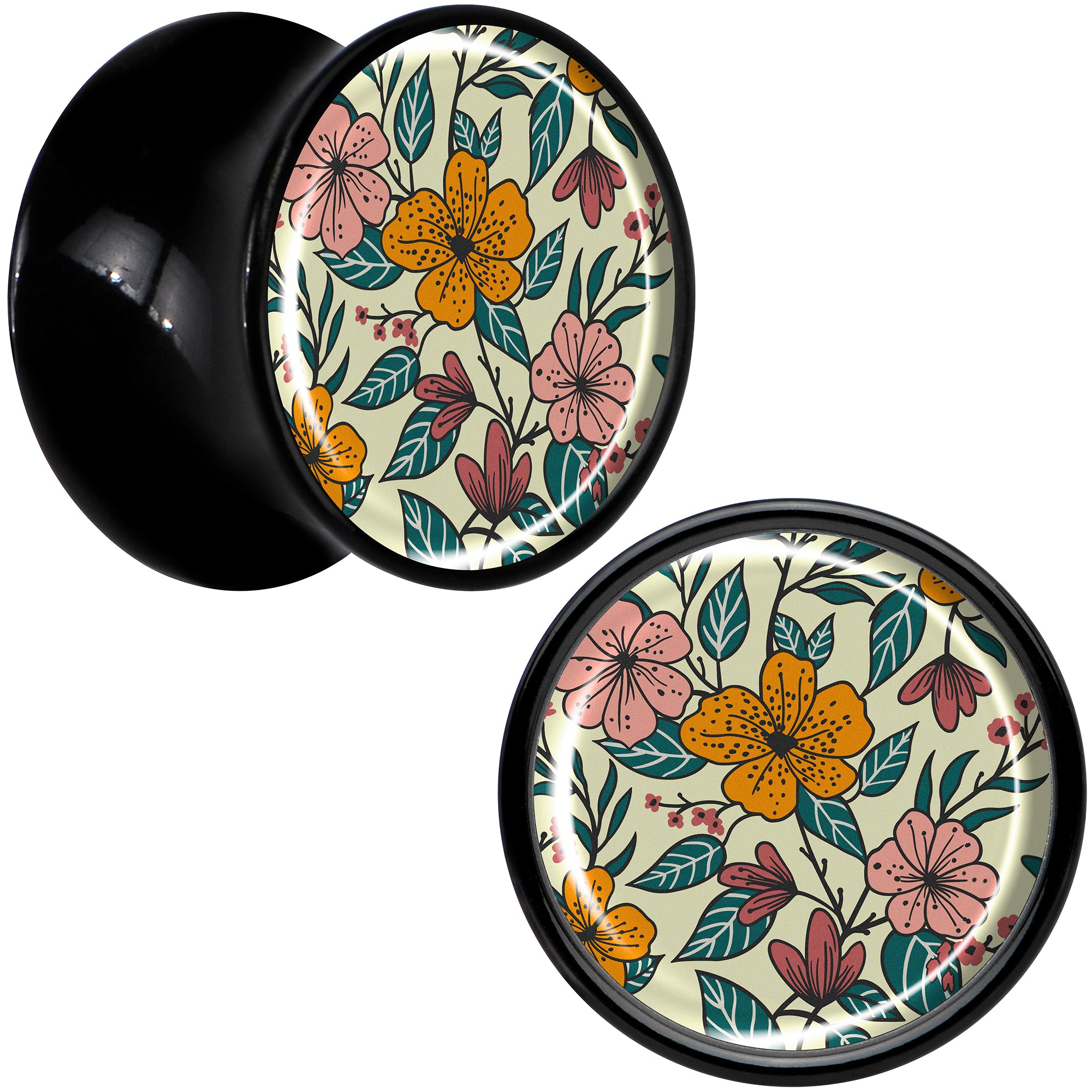 Blossom Creation Wildflower Flowers Black Acrylic Saddle Plug Set