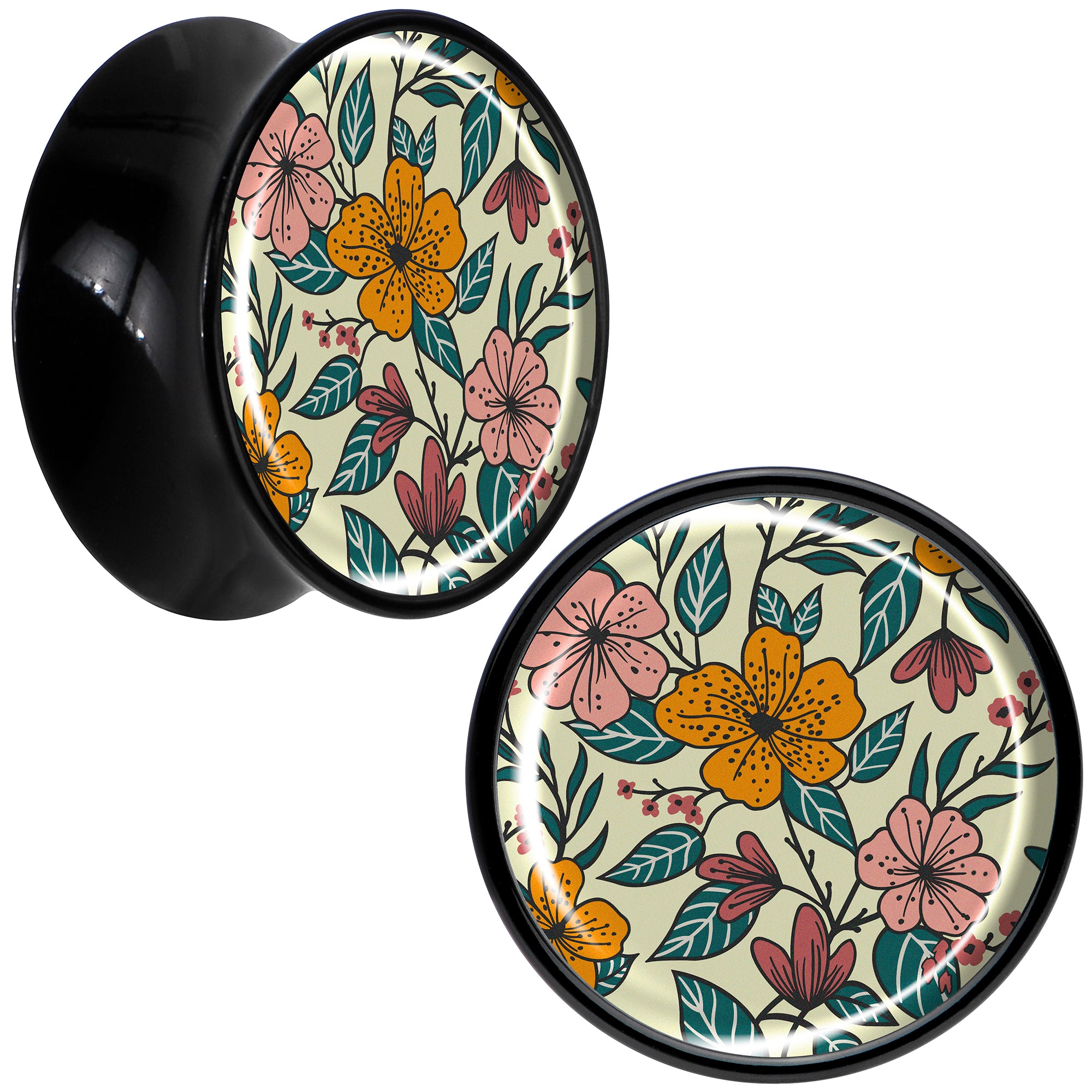 Blossom Creation Wildflower Flowers Black Acrylic Saddle Plug Set