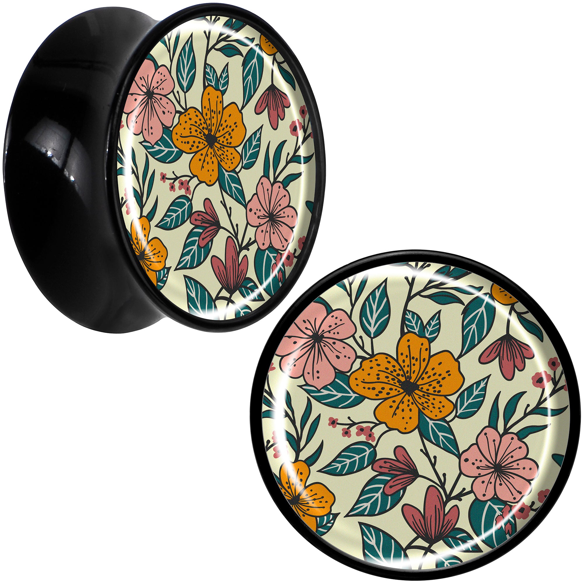 Blossom Creation Wildflower Flowers Black Acrylic Saddle Plug Set