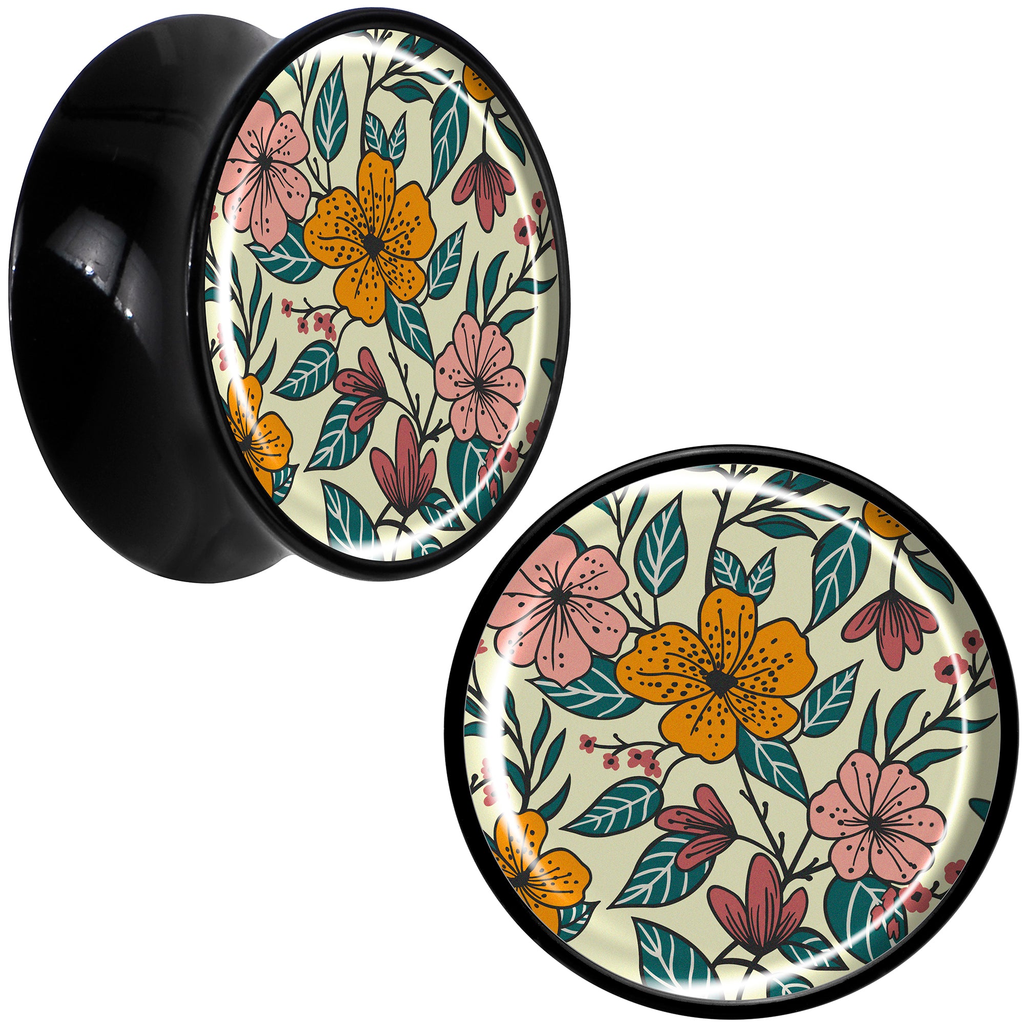 Blossom Creation Wildflower Flowers Black Acrylic Saddle Plug Set