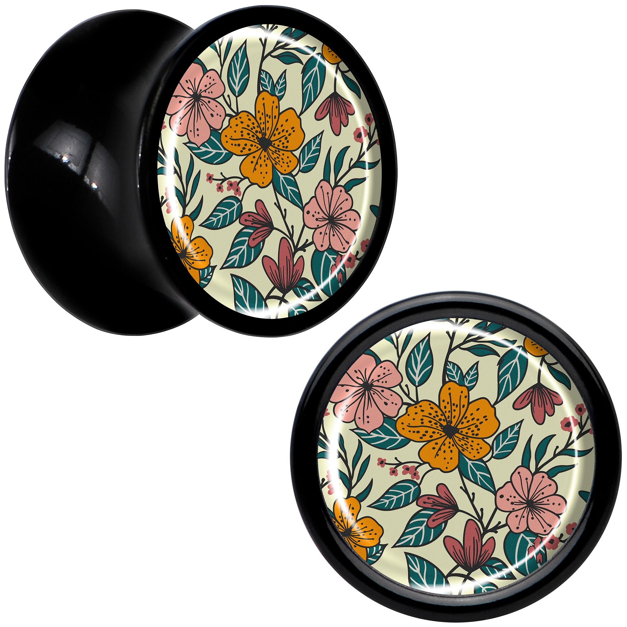 Blossom Creation Wildflower Flowers Black Acrylic Saddle Plug Set