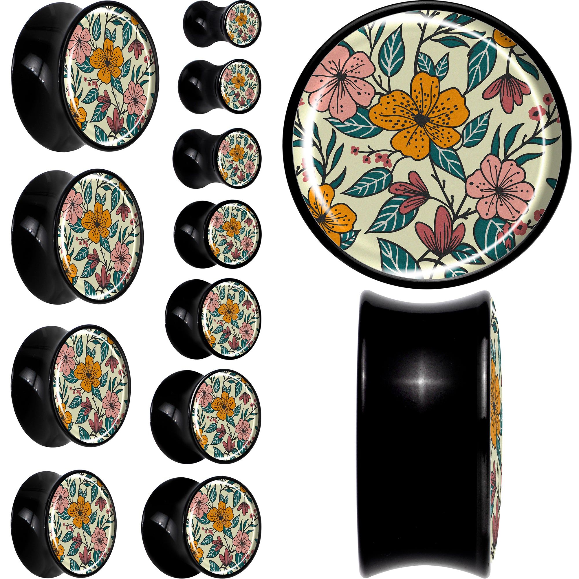 Blossom Creation Wildflower Flowers Black Acrylic Saddle Plug Set